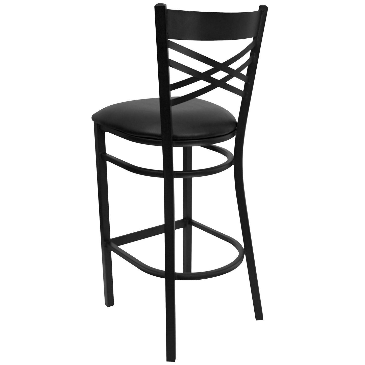 HERCULES Series Black ''X'' Back Metal Restaurant Barstool - Black Vinyl Seat Black Vinyl Seat/Black Metal Frame