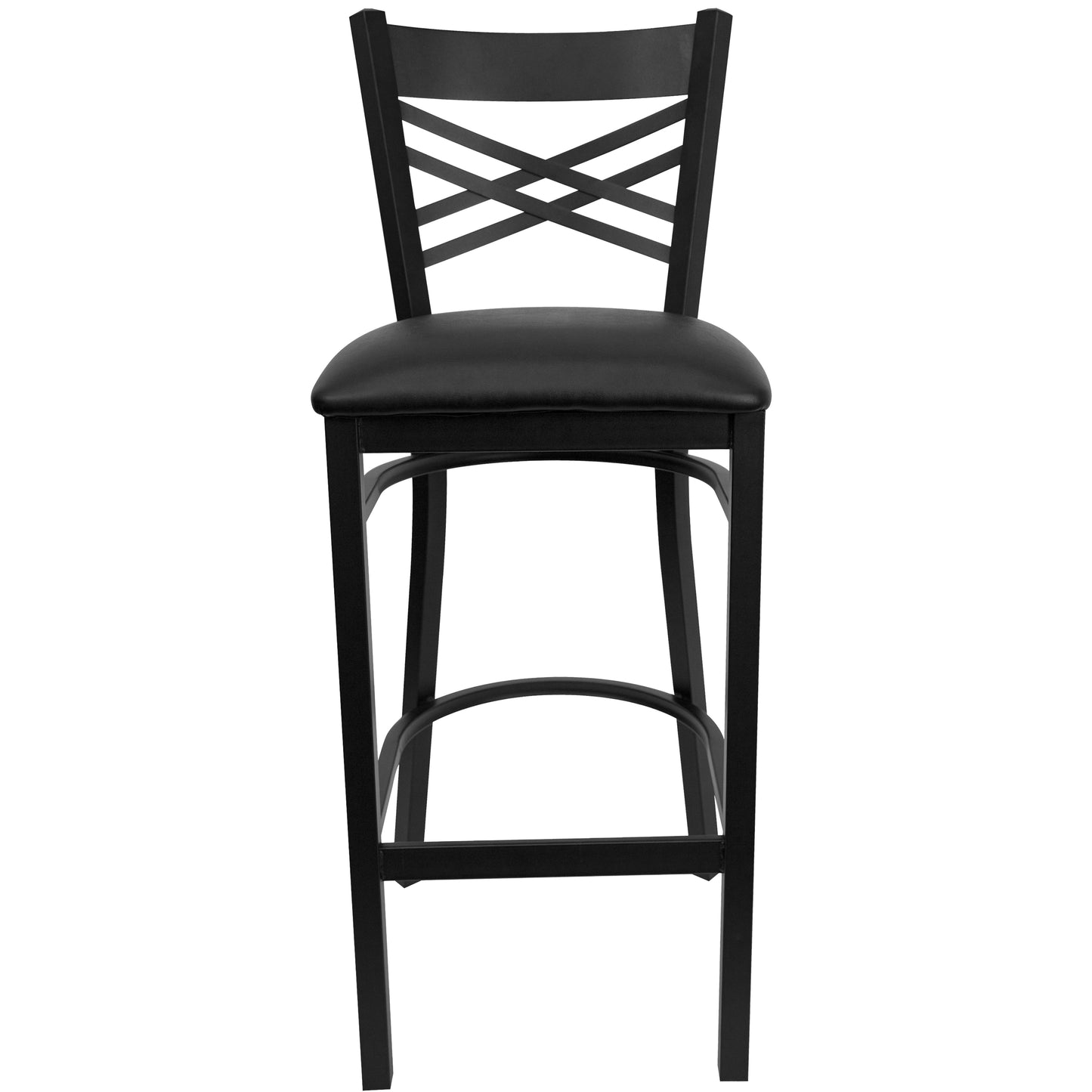 HERCULES Series Black ''X'' Back Metal Restaurant Barstool - Black Vinyl Seat Black Vinyl Seat/Black Metal Frame