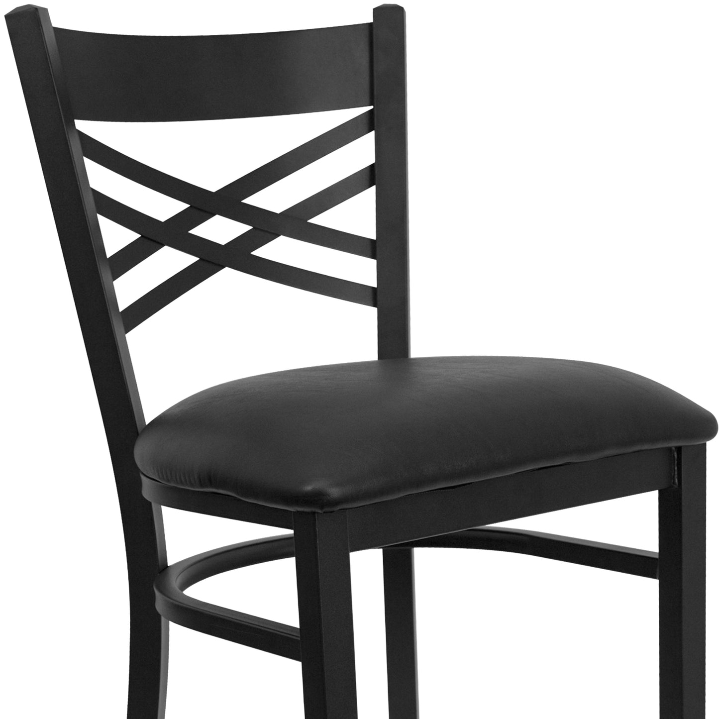 HERCULES Series Black ''X'' Back Metal Restaurant Barstool - Black Vinyl Seat Black Vinyl Seat/Black Metal Frame