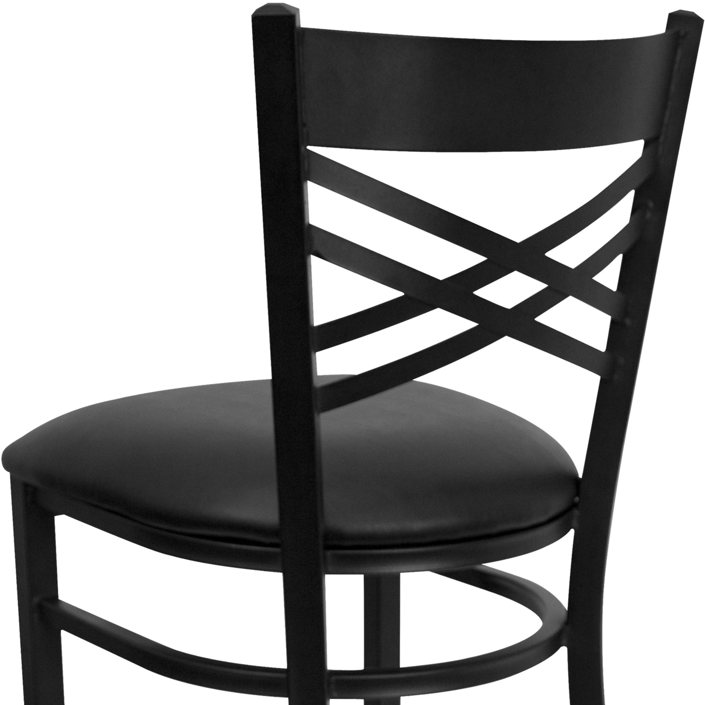 HERCULES Series Black ''X'' Back Metal Restaurant Barstool - Black Vinyl Seat Black Vinyl Seat/Black Metal Frame