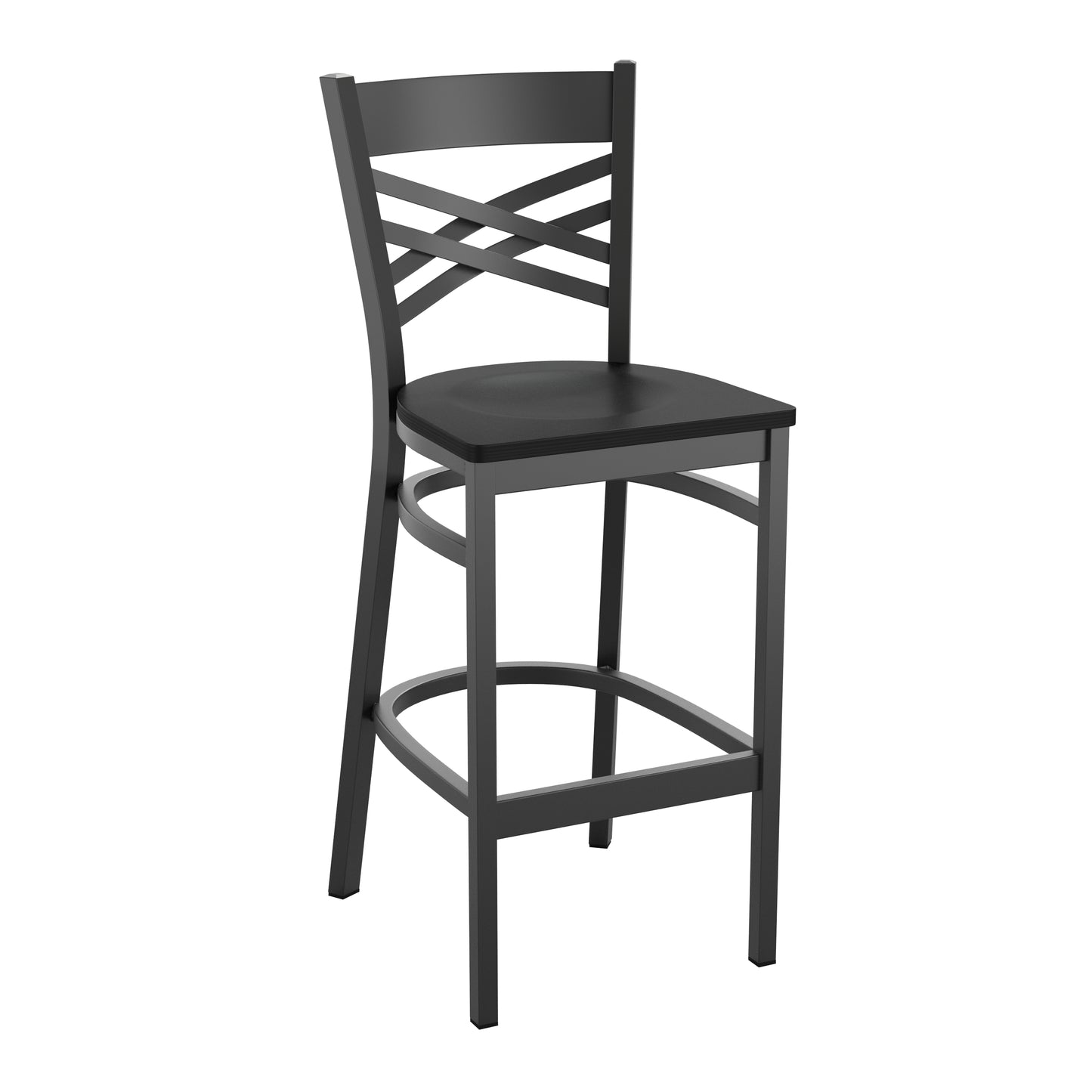 HERCULES Series Black ''X'' Back Metal Restaurant Barstool - Black Wood Seat Black Wood Seat/Black Metal Frame XU-6F8BXBK-BAR-BLKW-GG