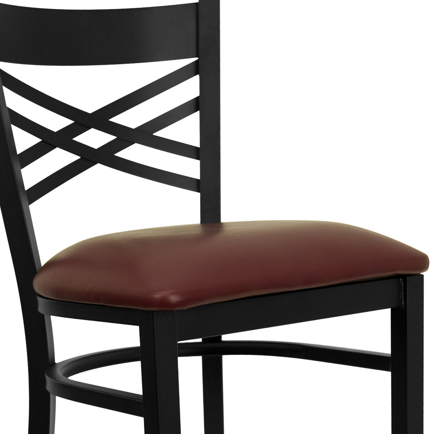 HERCULES Series Black ''X'' Back Metal Restaurant Barstool - Burgundy Vinyl Seat Burgundy Vinyl Seat/Black Metal Frame