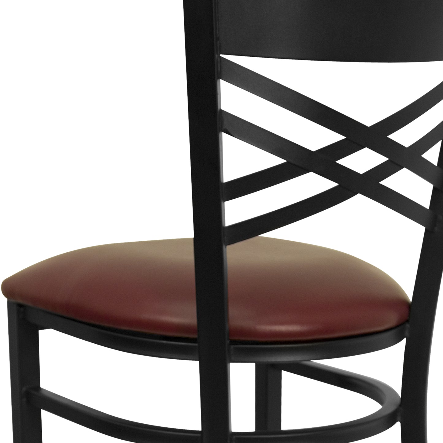 HERCULES Series Black ''X'' Back Metal Restaurant Barstool - Burgundy Vinyl Seat Burgundy Vinyl Seat/Black Metal Frame