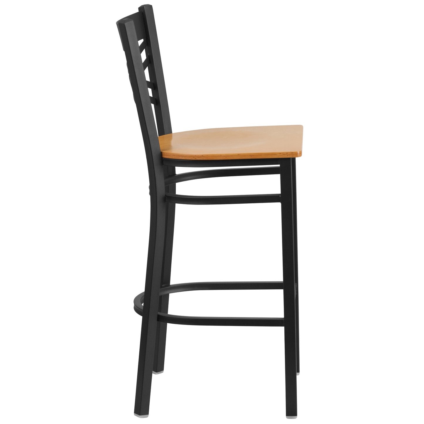 HERCULES Series Black ''X'' Back Metal Restaurant Barstool - Natural Wood Seat Natural Wood Seat/Black Metal Frame