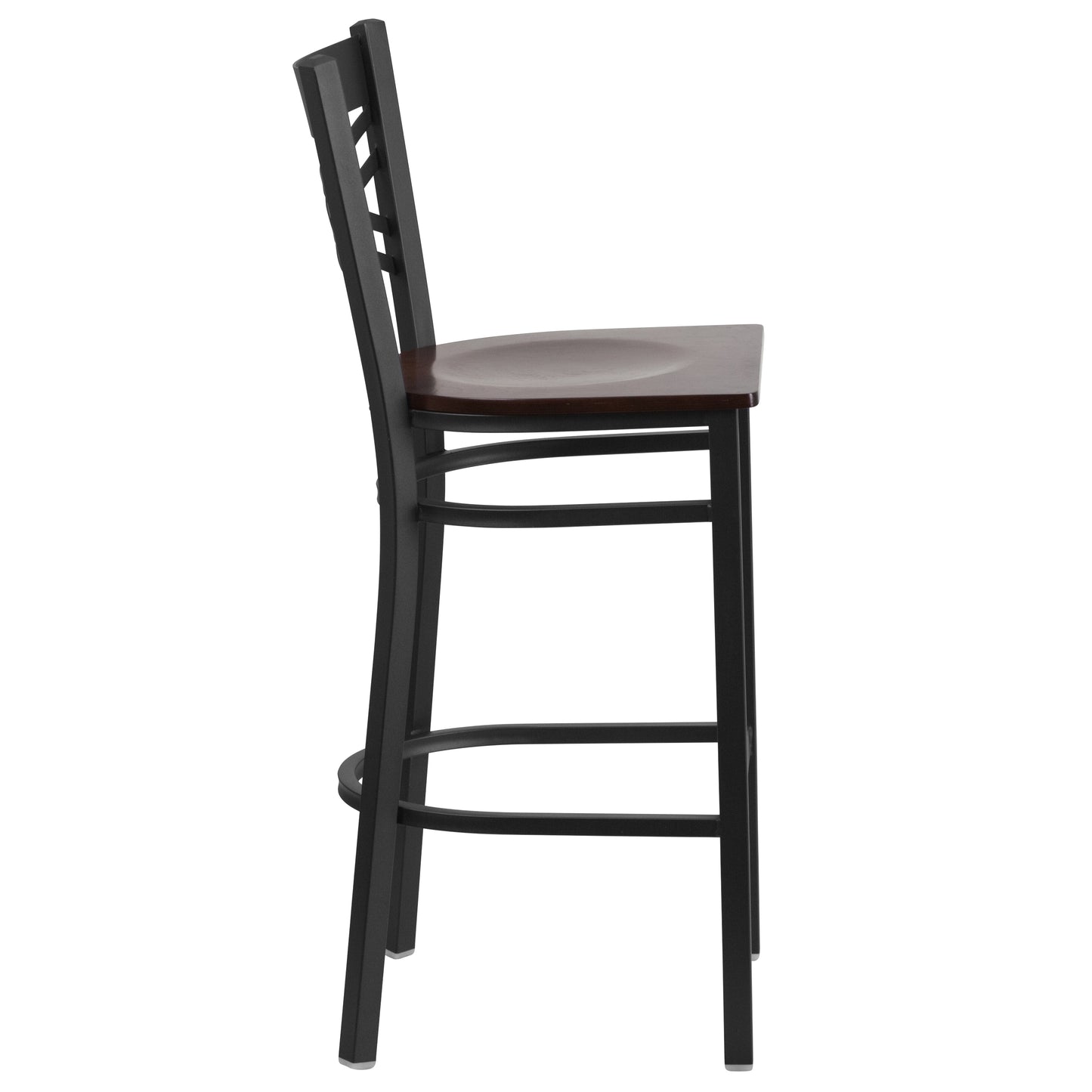 HERCULES Series Black ''X'' Back Metal Restaurant Barstool - Walnut Wood Seat Walnut Wood Seat/Black Metal Frame