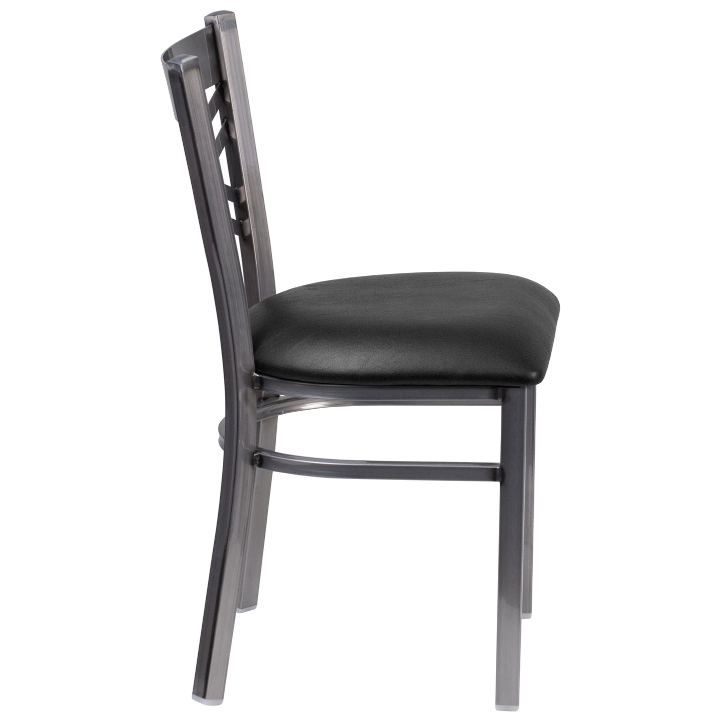 HERCULES Series Silver Antique Finish with Clear Coat ''X'' Back Metal Restaurant Chair - Black Vinyl Seat Black Vinyl Seat/Clear Coated Metal Frame