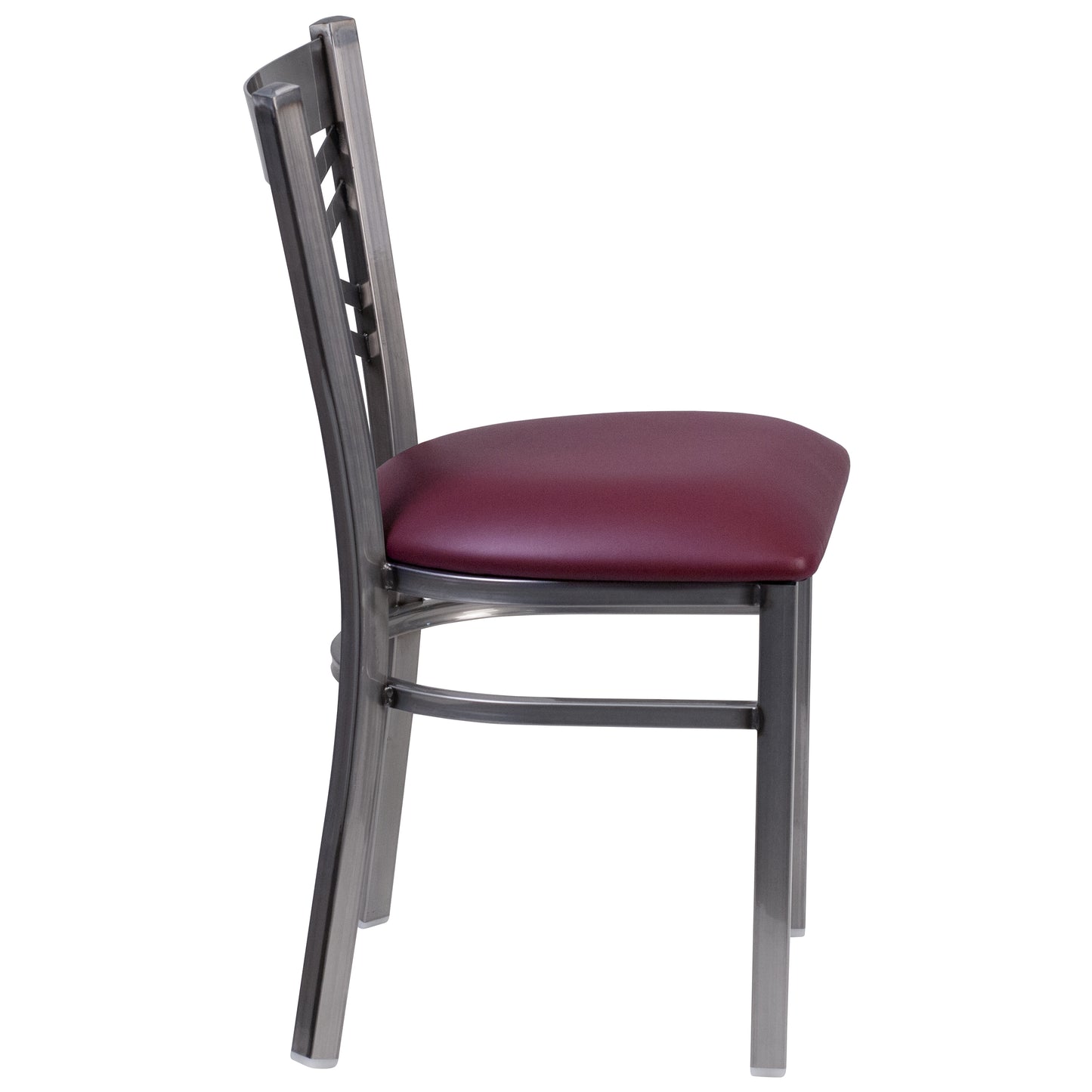 HERCULES Series Silver Antique Finish with Clear Coat ''X'' Back Metal Restaurant Chair - Burgundy Vinyl Seat Burgundy Vinyl Seat/Clear Coated Metal Frame