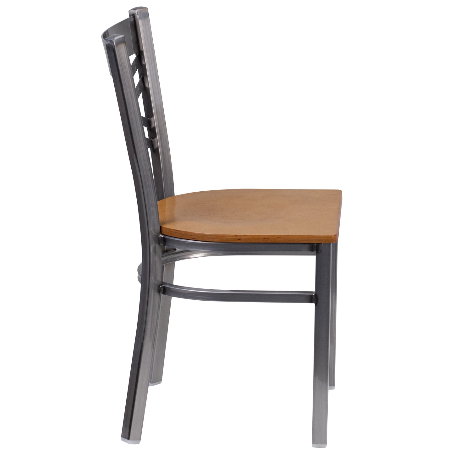 HERCULES Series Silver Antique Finish with Clear Coat ''X'' Back Metal Restaurant Chair - Natural Wood Seat Natural Wood Seat/Clear Coated Metal Frame
