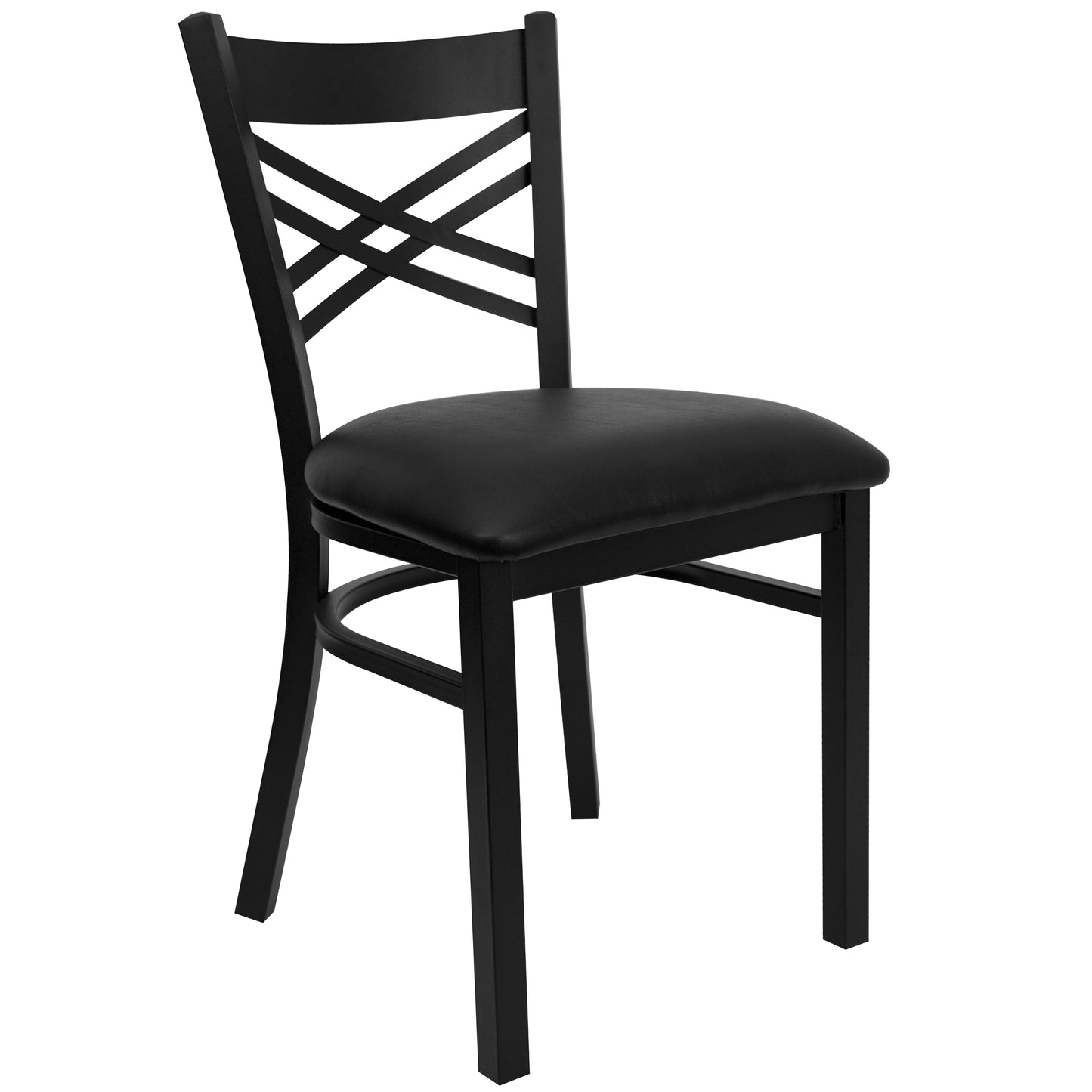 HERCULES Series Black ''X'' Back Metal Restaurant Chair - Black Vinyl Seat Black Vinyl Seat/Black Metal Frame XU-6FOBXBK-BLKV-GG