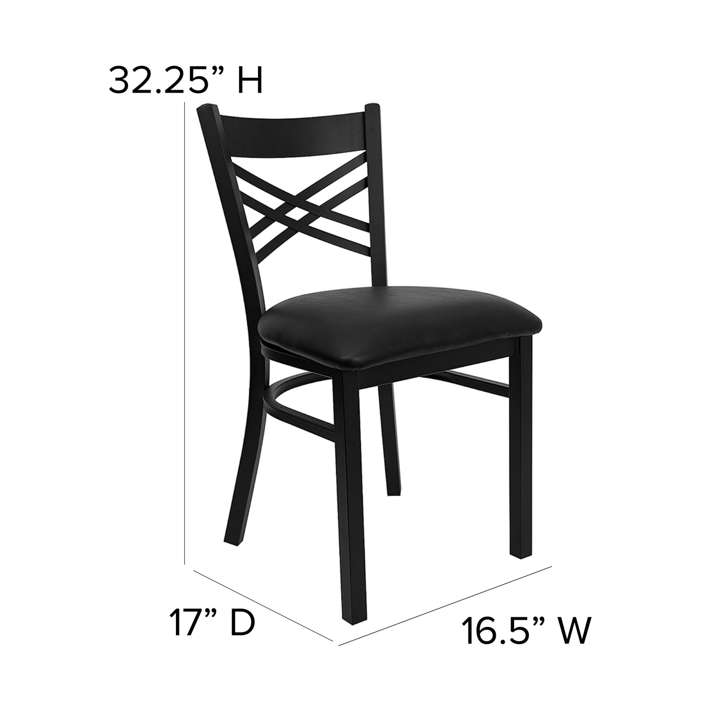 HERCULES Series Black ''X'' Back Metal Restaurant Chair - Black Vinyl Seat Black Vinyl Seat/Black Metal Frame XU-6FOBXBK-BLKV-GG
