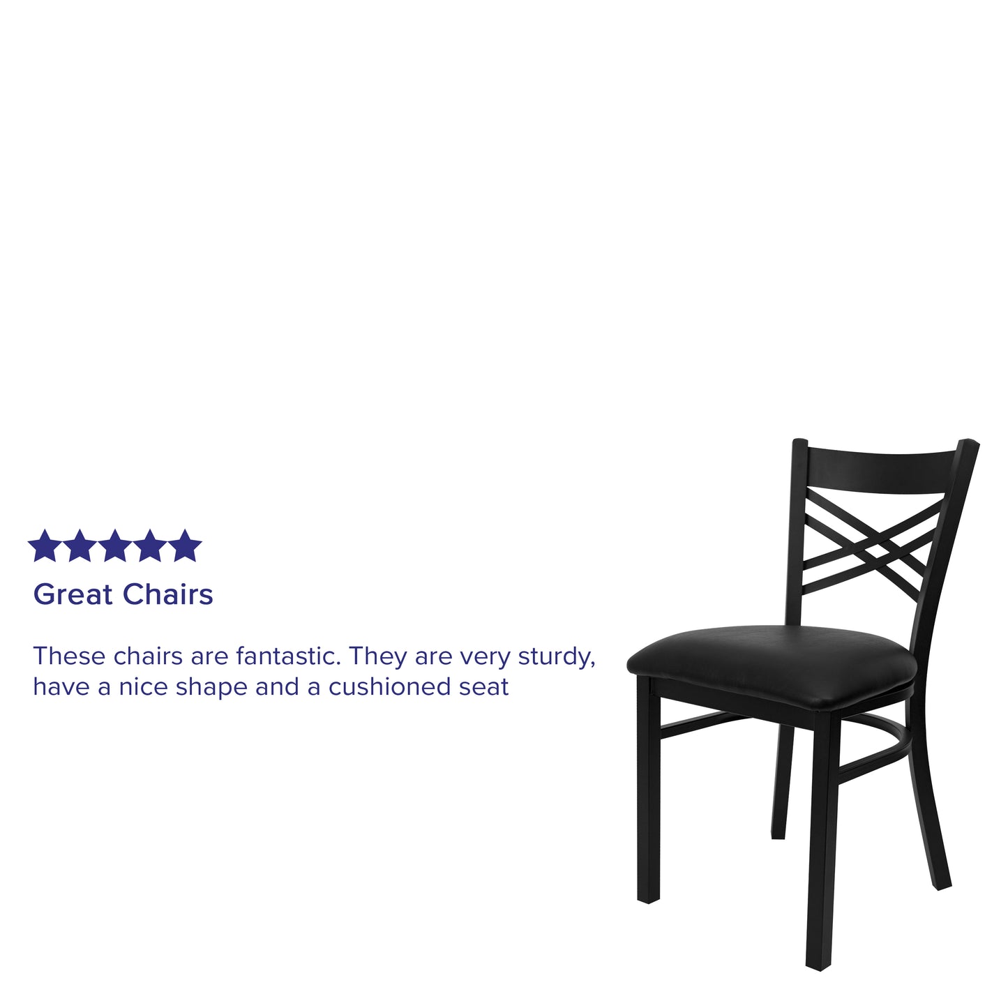 HERCULES Series Black ''X'' Back Metal Restaurant Chair - Black Vinyl Seat Black Vinyl Seat/Black Metal Frame XU-6FOBXBK-BLKV-GG