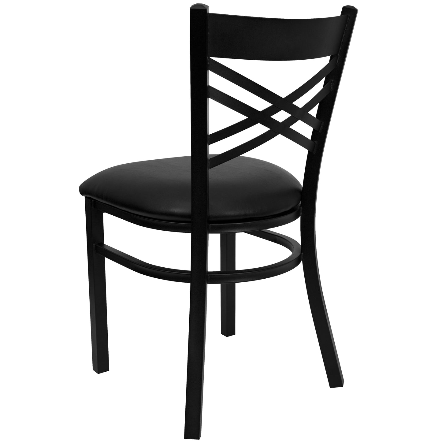HERCULES Series Black ''X'' Back Metal Restaurant Chair - Black Vinyl Seat Black Vinyl Seat/Black Metal Frame XU-6FOBXBK-BLKV-GG