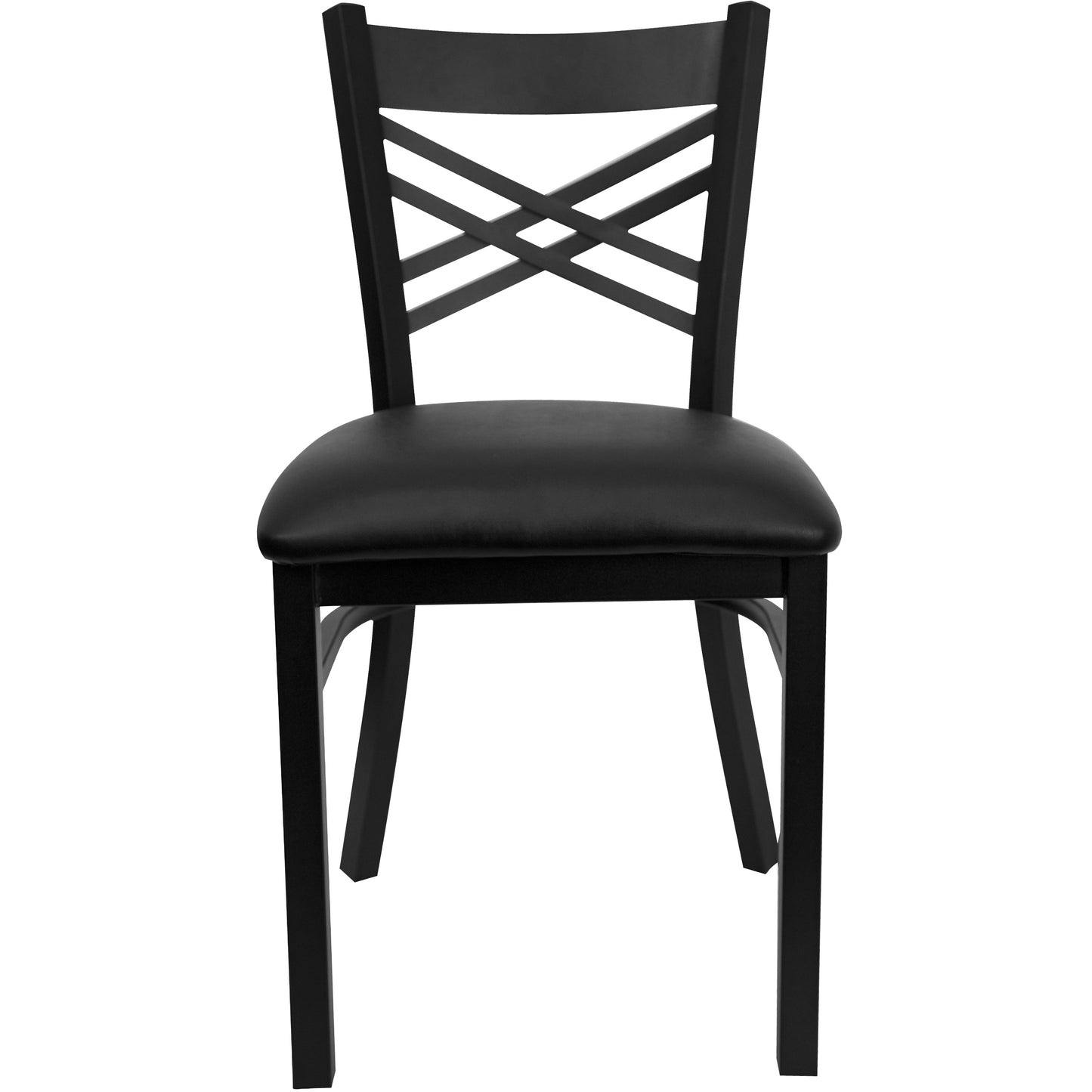 HERCULES Series Black ''X'' Back Metal Restaurant Chair - Black Vinyl Seat Black Vinyl Seat/Black Metal Frame XU-6FOBXBK-BLKV-GG