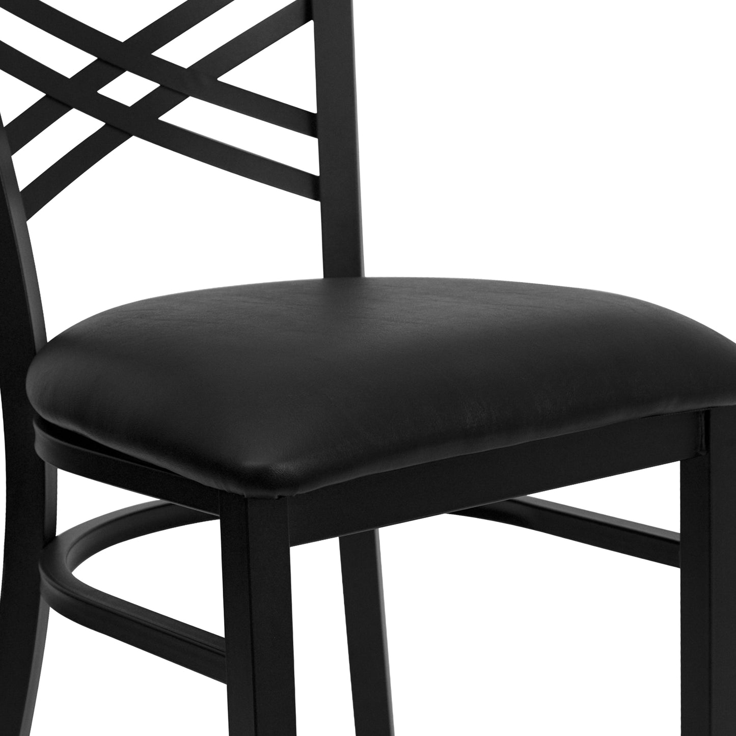 HERCULES Series Black ''X'' Back Metal Restaurant Chair - Black Vinyl Seat Black Vinyl Seat/Black Metal Frame XU-6FOBXBK-BLKV-GG