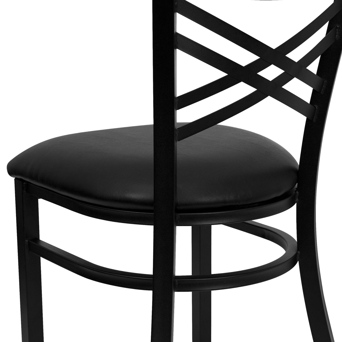 HERCULES Series Black ''X'' Back Metal Restaurant Chair - Black Vinyl Seat Black Vinyl Seat/Black Metal Frame XU-6FOBXBK-BLKV-GG
