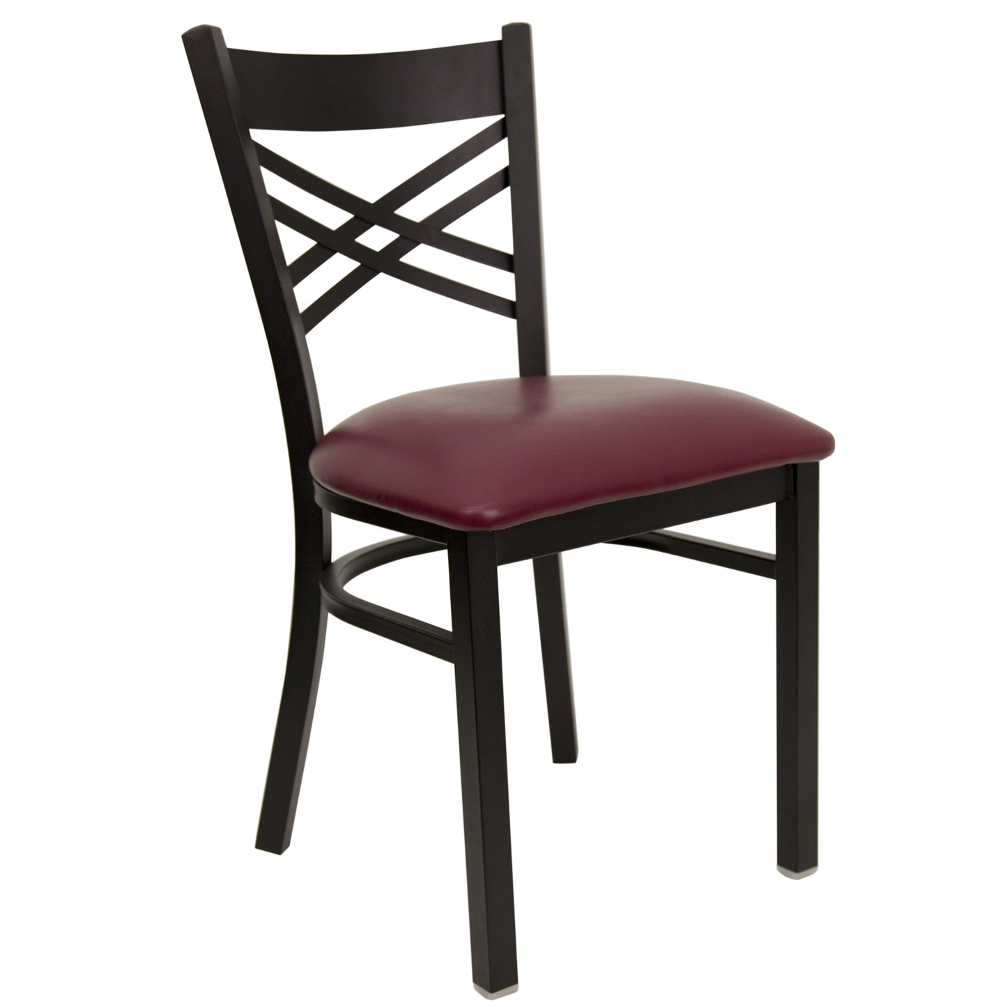 HERCULES Series Black ''X'' Back Metal Restaurant Chair - Burgundy Vinyl Seat Burgundy Vinyl Seat/Black Metal Frame