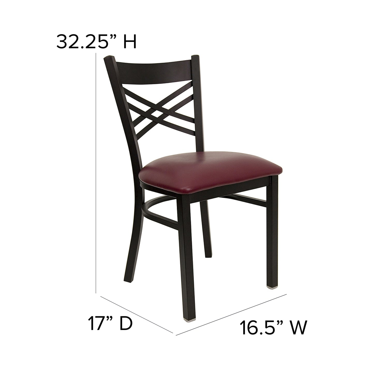 HERCULES Series Black ''X'' Back Metal Restaurant Chair - Burgundy Vinyl Seat Burgundy Vinyl Seat/Black Metal Frame