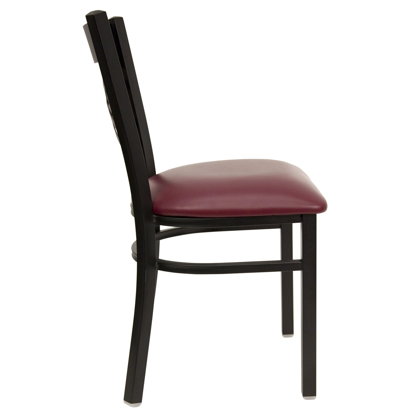 HERCULES Series Black ''X'' Back Metal Restaurant Chair - Burgundy Vinyl Seat Burgundy Vinyl Seat/Black Metal Frame