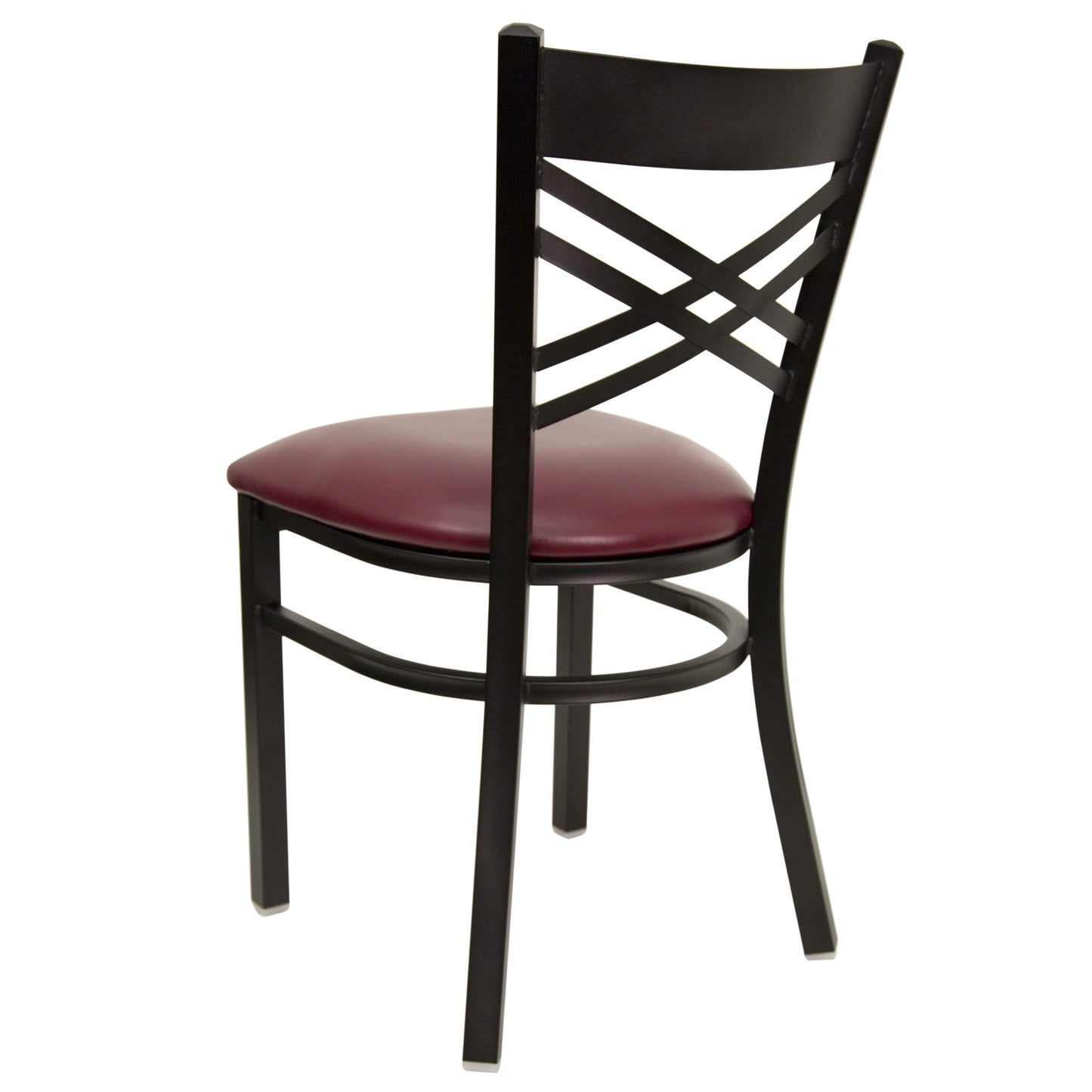 HERCULES Series Black ''X'' Back Metal Restaurant Chair - Burgundy Vinyl Seat Burgundy Vinyl Seat/Black Metal Frame
