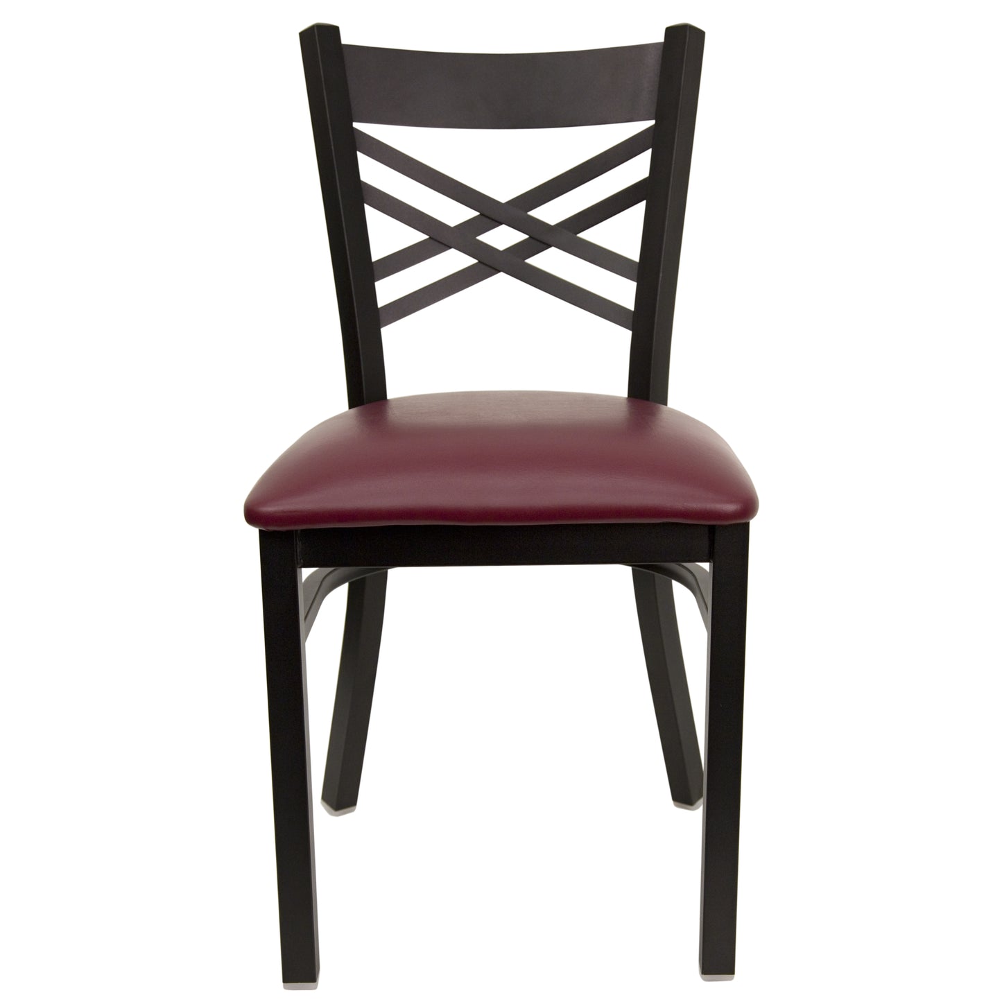 HERCULES Series Black ''X'' Back Metal Restaurant Chair - Burgundy Vinyl Seat Burgundy Vinyl Seat/Black Metal Frame