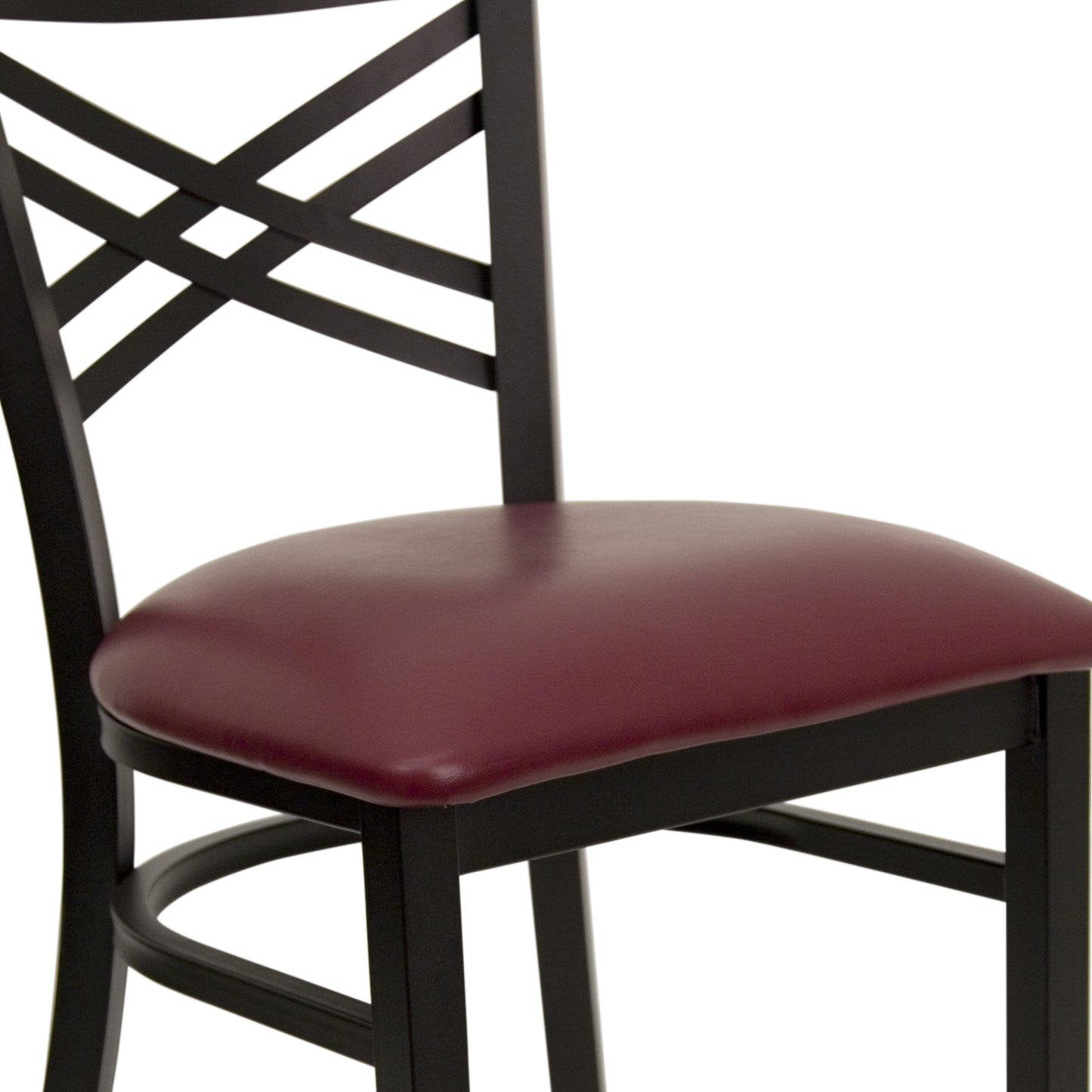 HERCULES Series Black ''X'' Back Metal Restaurant Chair - Burgundy Vinyl Seat Burgundy Vinyl Seat/Black Metal Frame