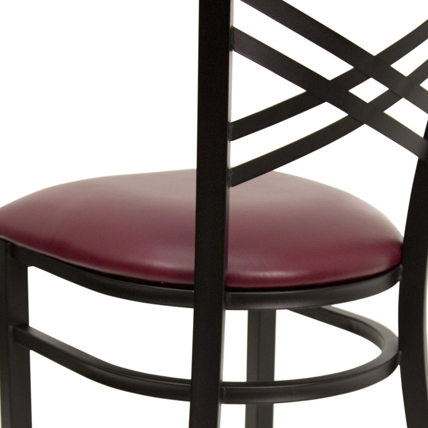 HERCULES Series Black ''X'' Back Metal Restaurant Chair - Burgundy Vinyl Seat Burgundy Vinyl Seat/Black Metal Frame