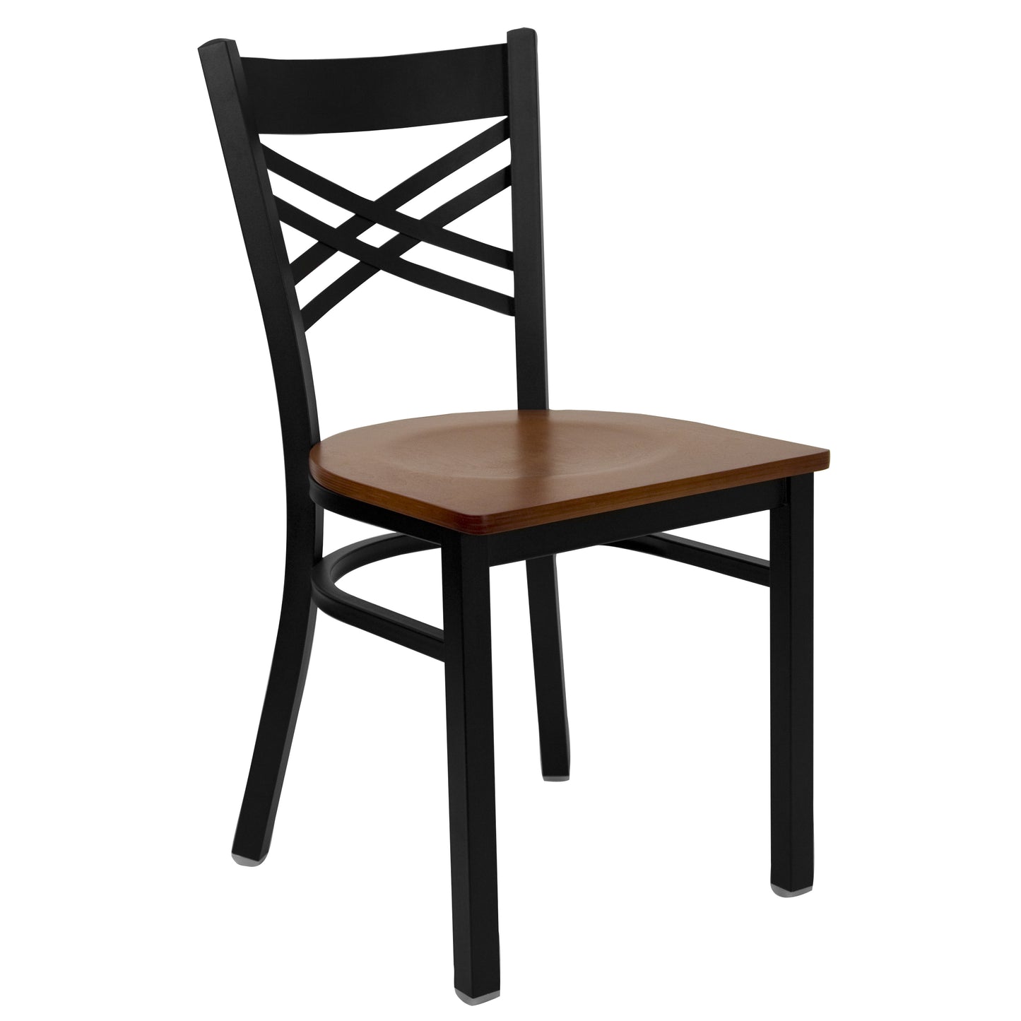 HERCULES Series Black ''X'' Back Metal Restaurant Chair - Cherry Wood Seat Cherry Wood Seat/Black Metal Frame