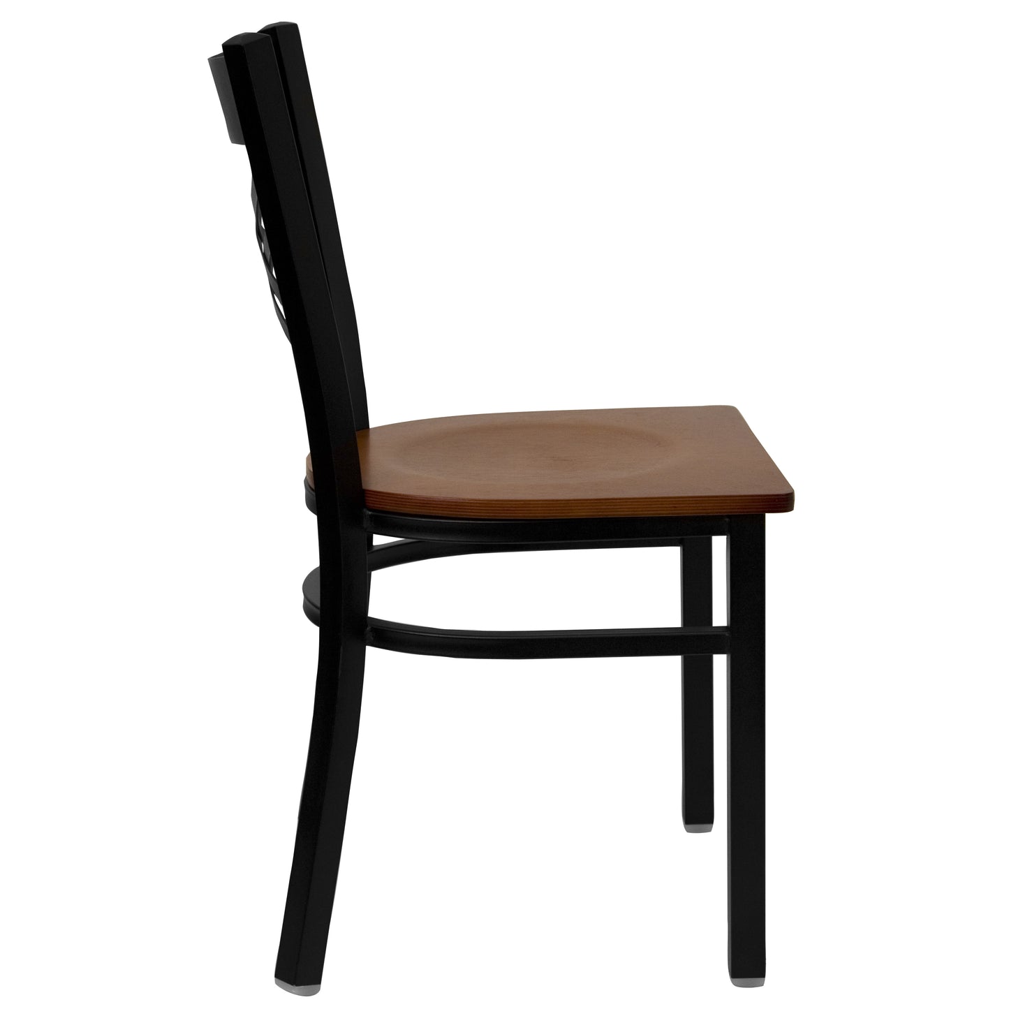 HERCULES Series Black ''X'' Back Metal Restaurant Chair - Cherry Wood Seat Cherry Wood Seat/Black Metal Frame