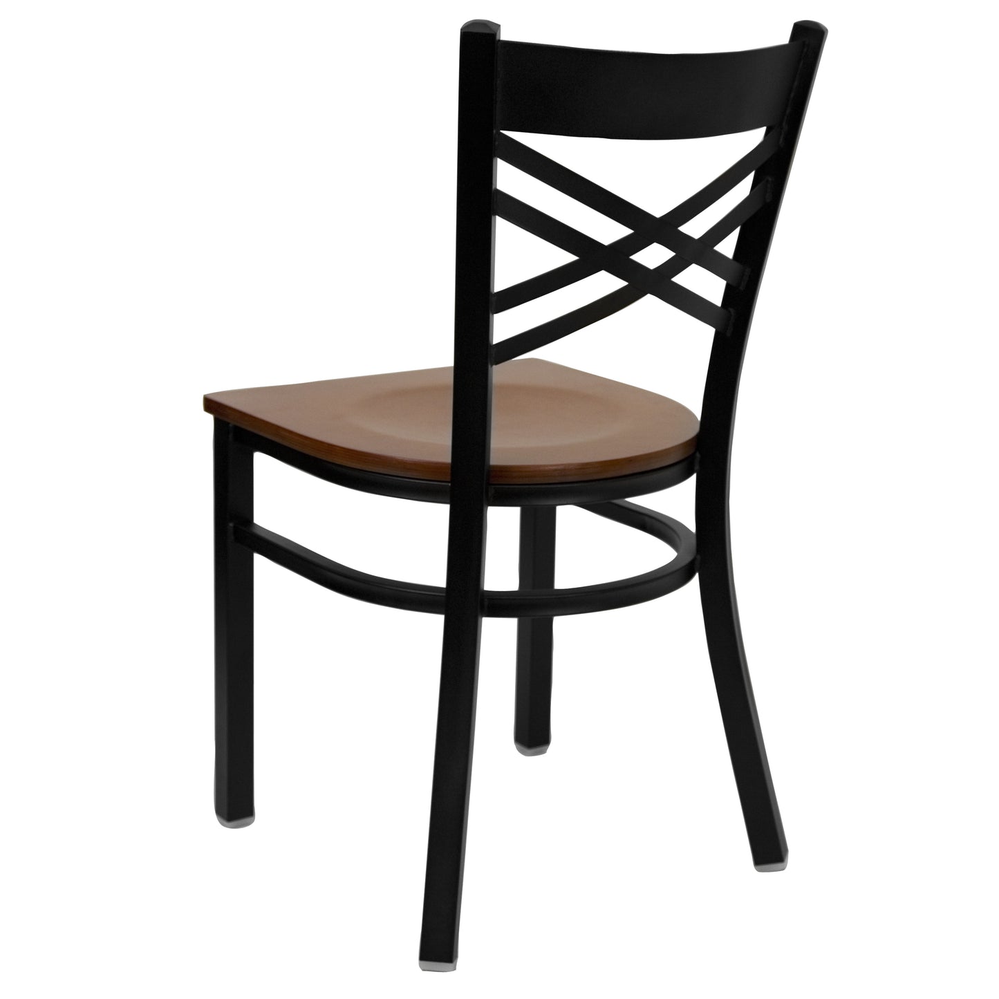 HERCULES Series Black ''X'' Back Metal Restaurant Chair - Cherry Wood Seat Cherry Wood Seat/Black Metal Frame