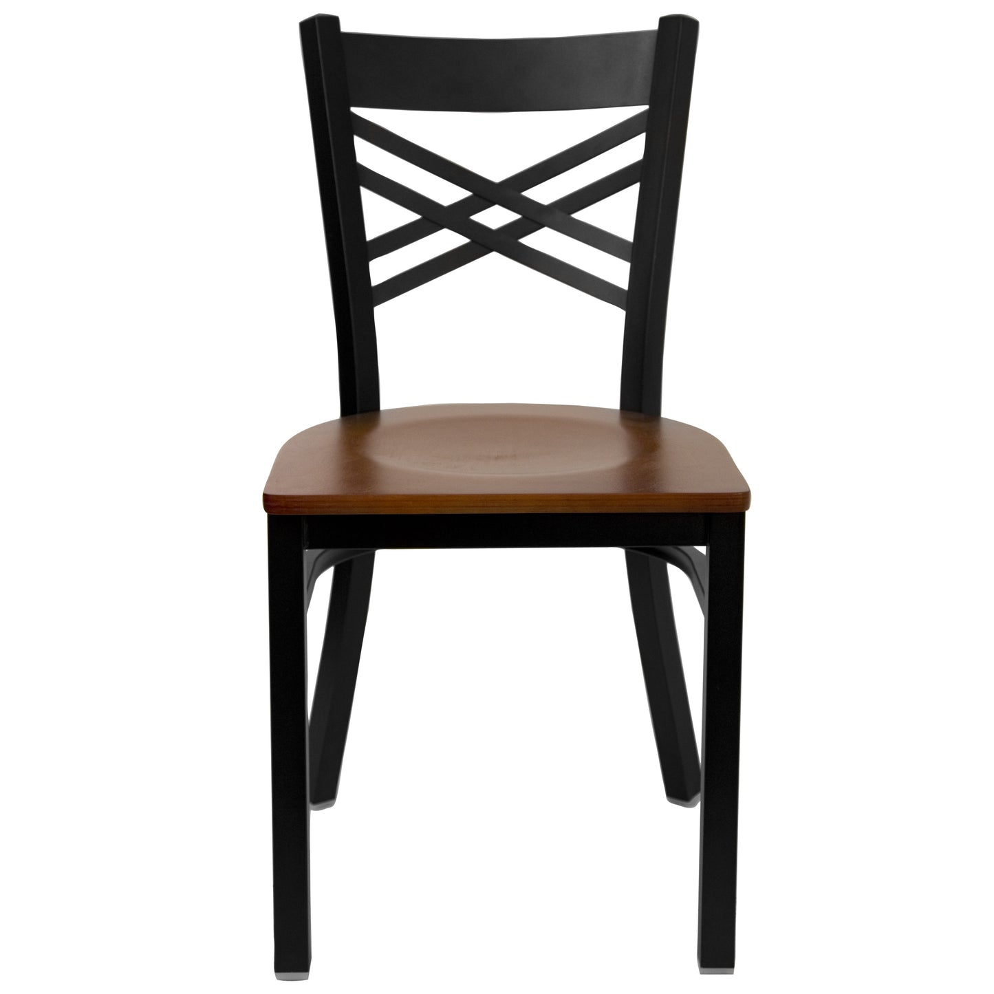 HERCULES Series Black ''X'' Back Metal Restaurant Chair - Cherry Wood Seat Cherry Wood Seat/Black Metal Frame