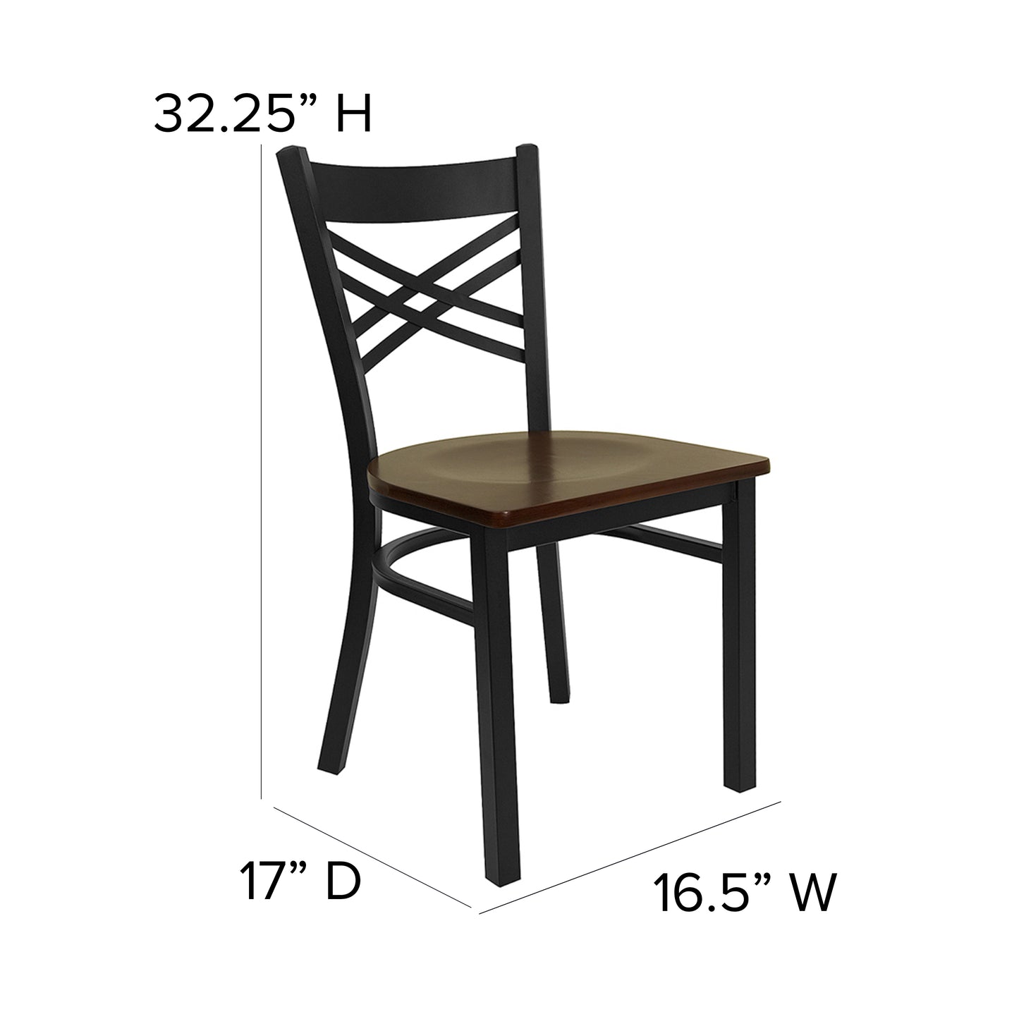 HERCULES Series Black ''X'' Back Metal Restaurant Chair - Mahogany Wood Seat Mahogany Wood Seat/Black Metal Frame