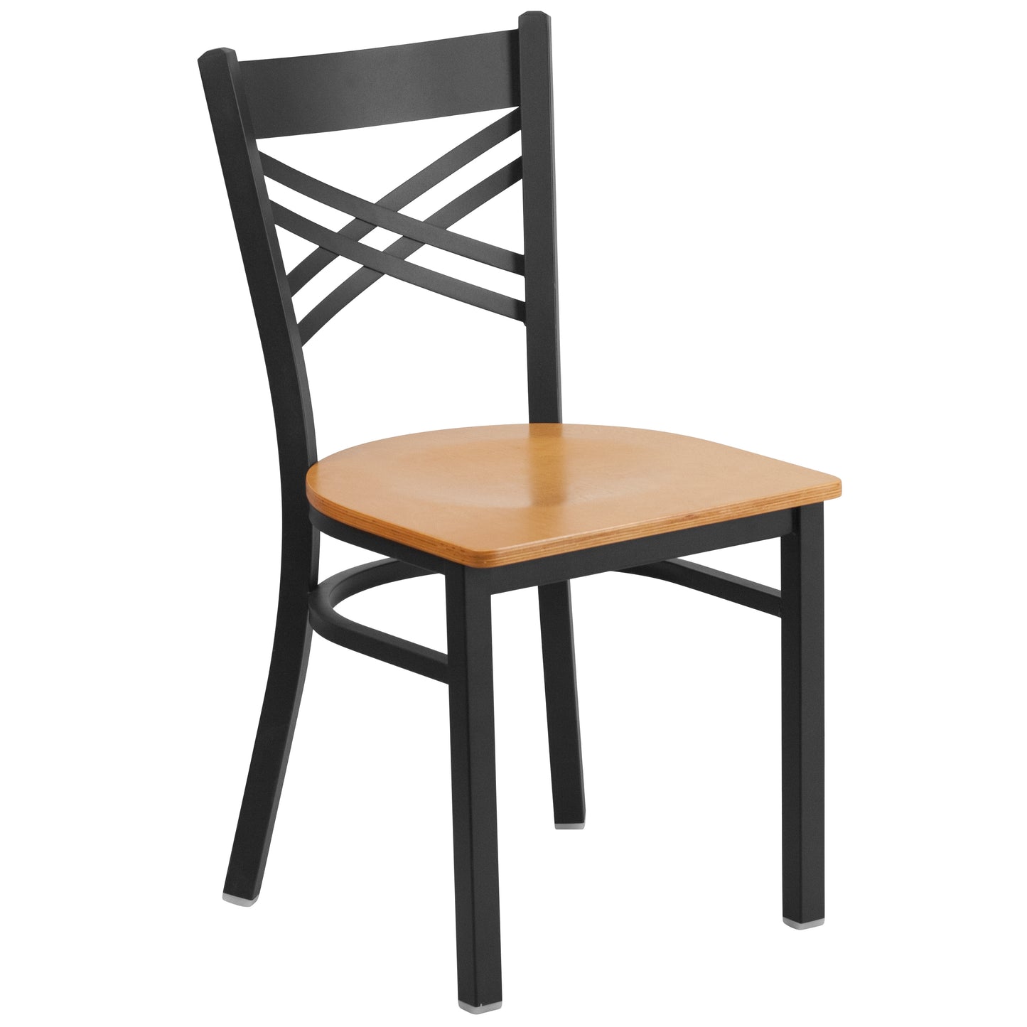 HERCULES Series Black ''X'' Back Metal Restaurant Chair - Natural Wood Seat Natural Wood Seat/Black Metal Frame