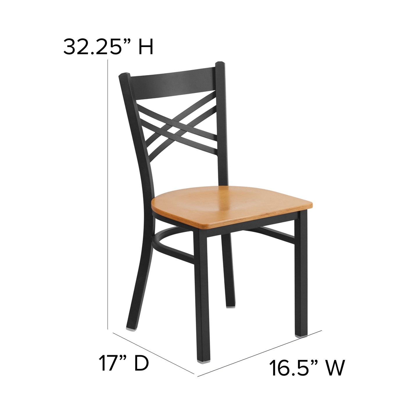 HERCULES Series Black ''X'' Back Metal Restaurant Chair - Natural Wood Seat Natural Wood Seat/Black Metal Frame