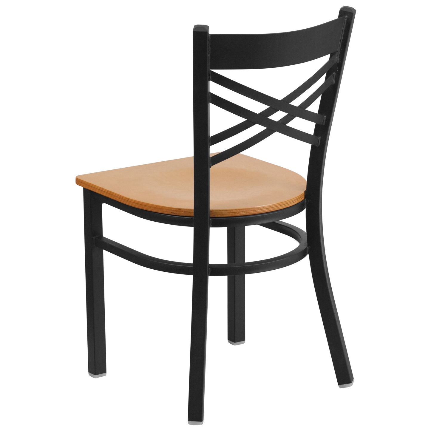 HERCULES Series Black ''X'' Back Metal Restaurant Chair - Natural Wood Seat Natural Wood Seat/Black Metal Frame