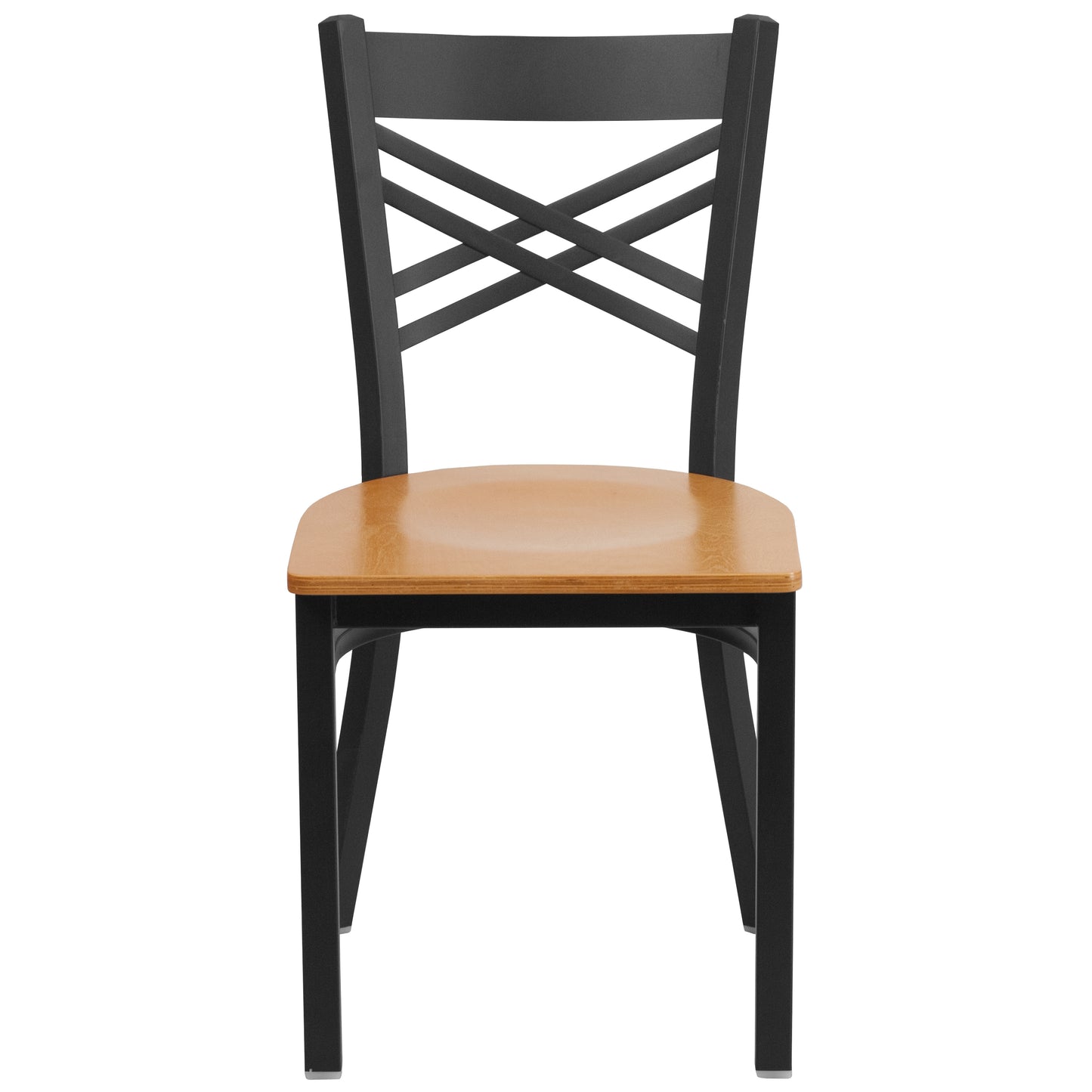 HERCULES Series Black ''X'' Back Metal Restaurant Chair - Natural Wood Seat Natural Wood Seat/Black Metal Frame