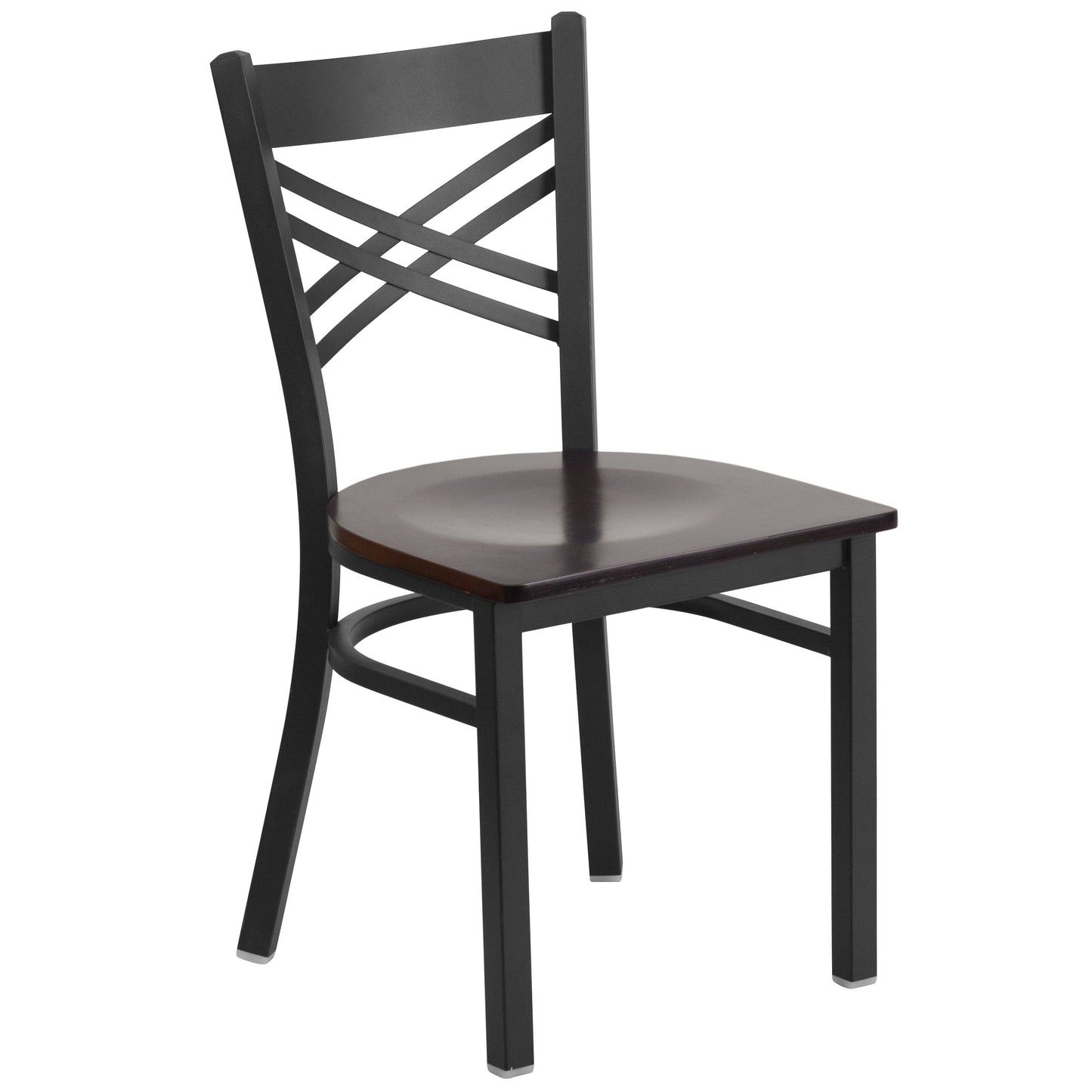 HERCULES Series Black ''X'' Back Metal Restaurant Chair - Walnut Wood Seat Walnut Wood Seat/Black Metal Frame XU-6FOBXBK-WALW-GG