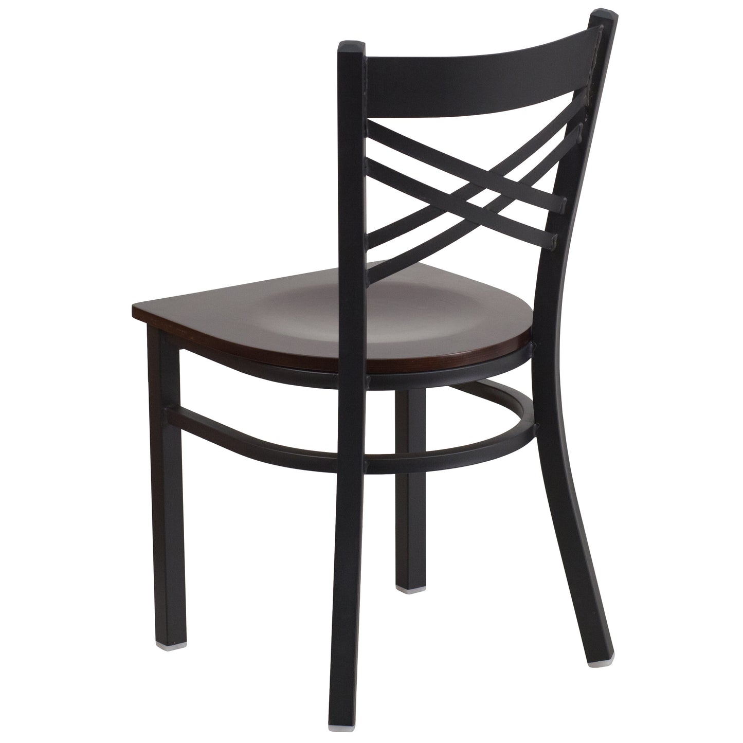 HERCULES Series Black ''X'' Back Metal Restaurant Chair - Walnut Wood Seat Walnut Wood Seat/Black Metal Frame XU-6FOBXBK-WALW-GG