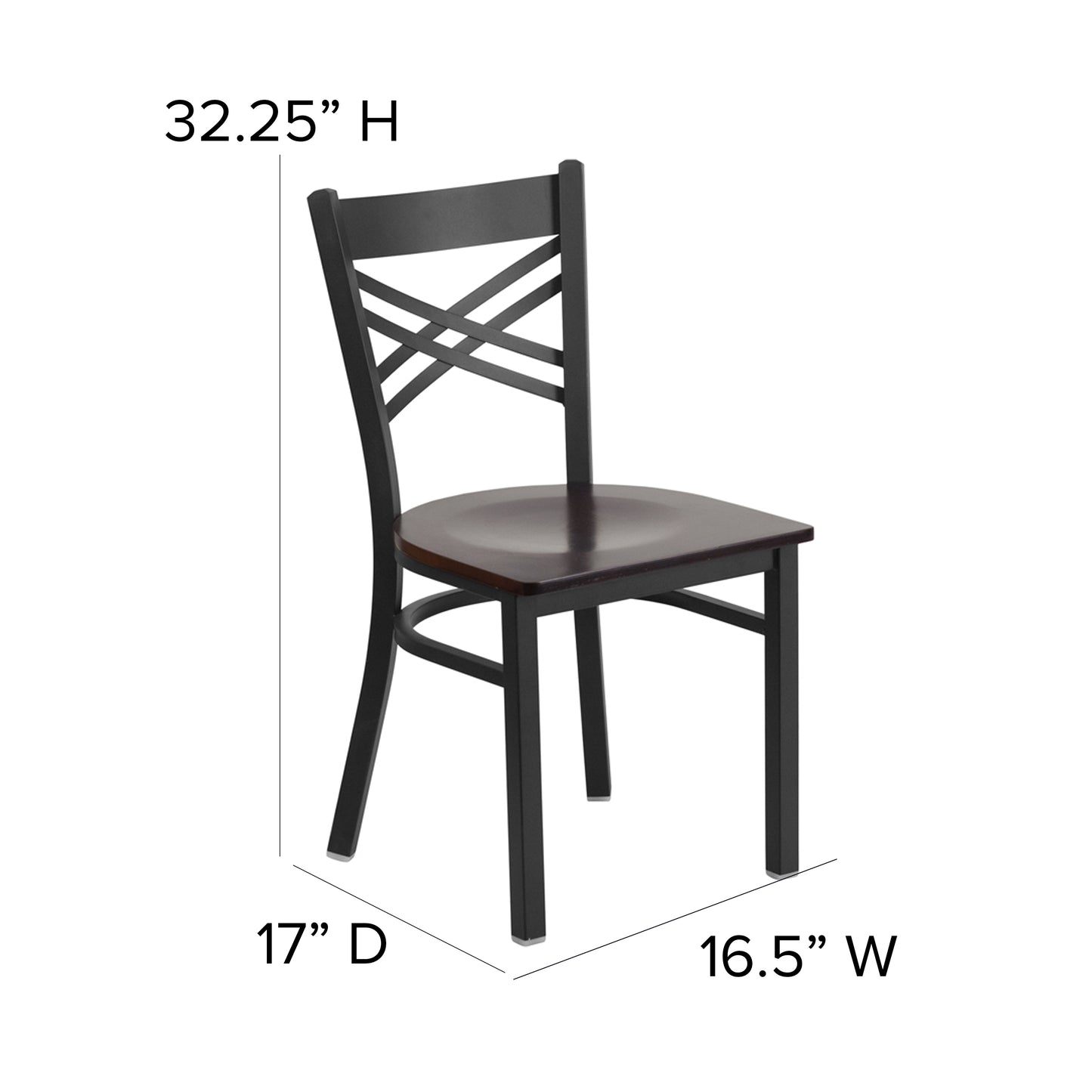 HERCULES Series Black ''X'' Back Metal Restaurant Chair - Walnut Wood Seat Walnut Wood Seat/Black Metal Frame XU-6FOBXBK-WALW-GG