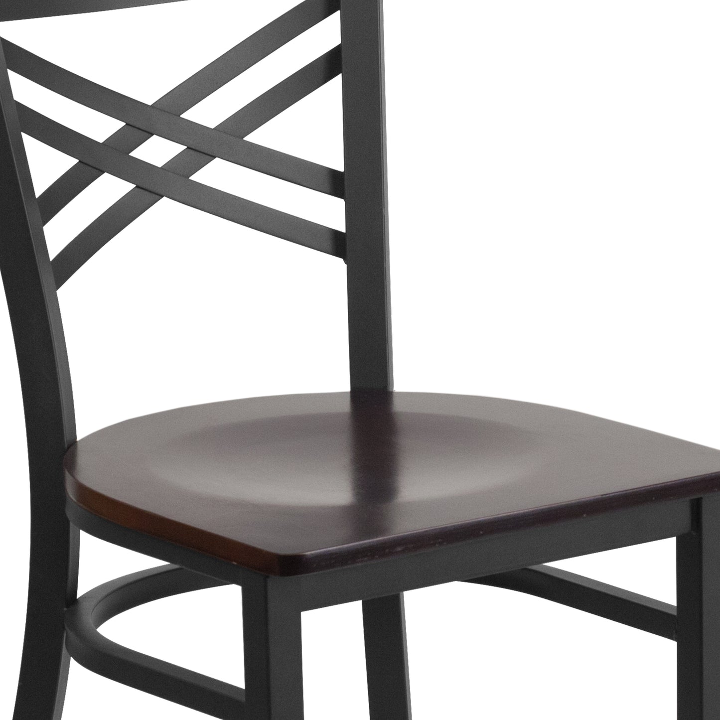HERCULES Series Black ''X'' Back Metal Restaurant Chair - Walnut Wood Seat Walnut Wood Seat/Black Metal Frame XU-6FOBXBK-WALW-GG