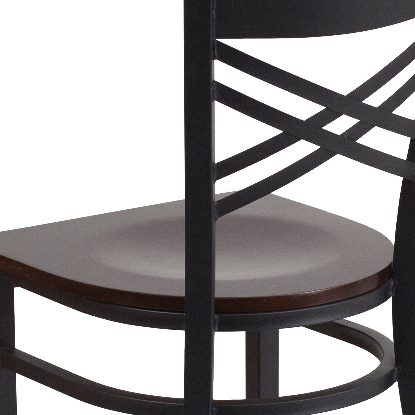 HERCULES Series Black ''X'' Back Metal Restaurant Chair - Walnut Wood Seat Walnut Wood Seat/Black Metal Frame XU-6FOBXBK-WALW-GG