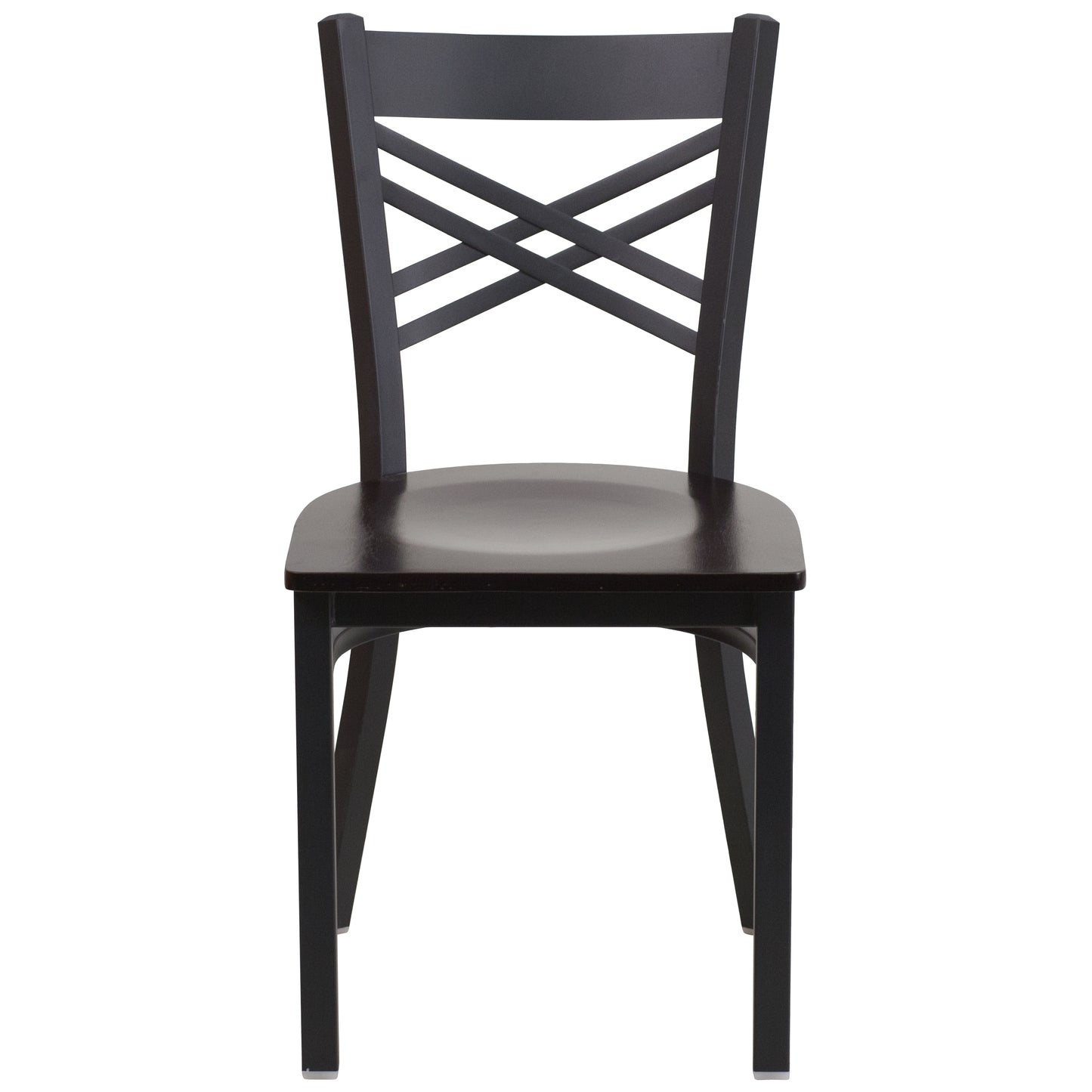 HERCULES Series Black ''X'' Back Metal Restaurant Chair - Walnut Wood Seat Walnut Wood Seat/Black Metal Frame XU-6FOBXBK-WALW-GG