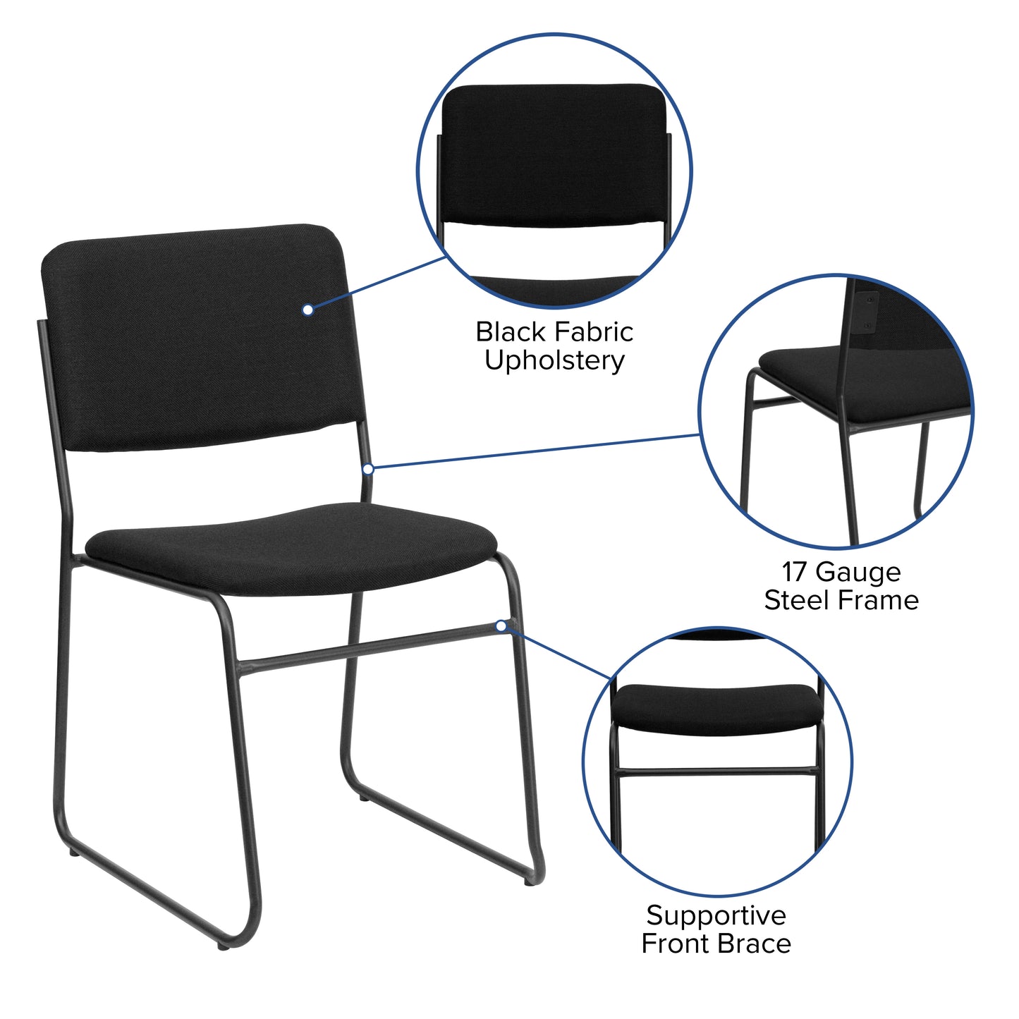 HERCULES Series 500 lb. Capacity High Density Black Fabric Stacking Chair with Sled Base Black Fabric/Black Frame