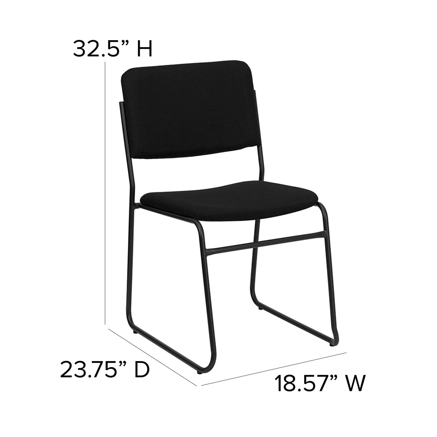 HERCULES Series 500 lb. Capacity High Density Black Fabric Stacking Chair with Sled Base Black Fabric/Black Frame
