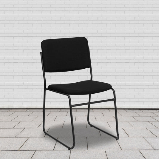 HERCULES Series 500 lb. Capacity High Density Black Fabric Stacking Chair with Sled Base Black Fabric/Black Frame