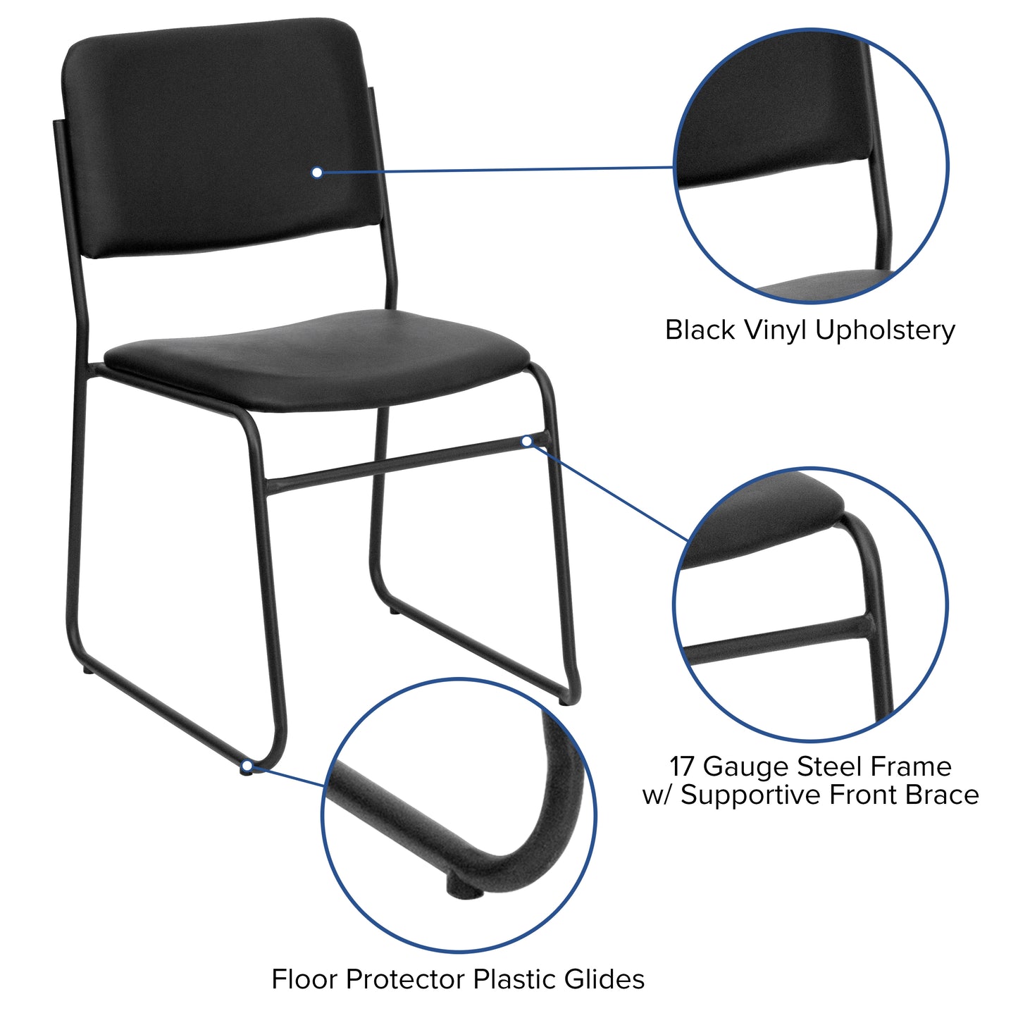 HERCULES Series 500 lb. Capacity High Density Black Vinyl Stacking Chair with Sled Base Black Vinyl/Black Frame