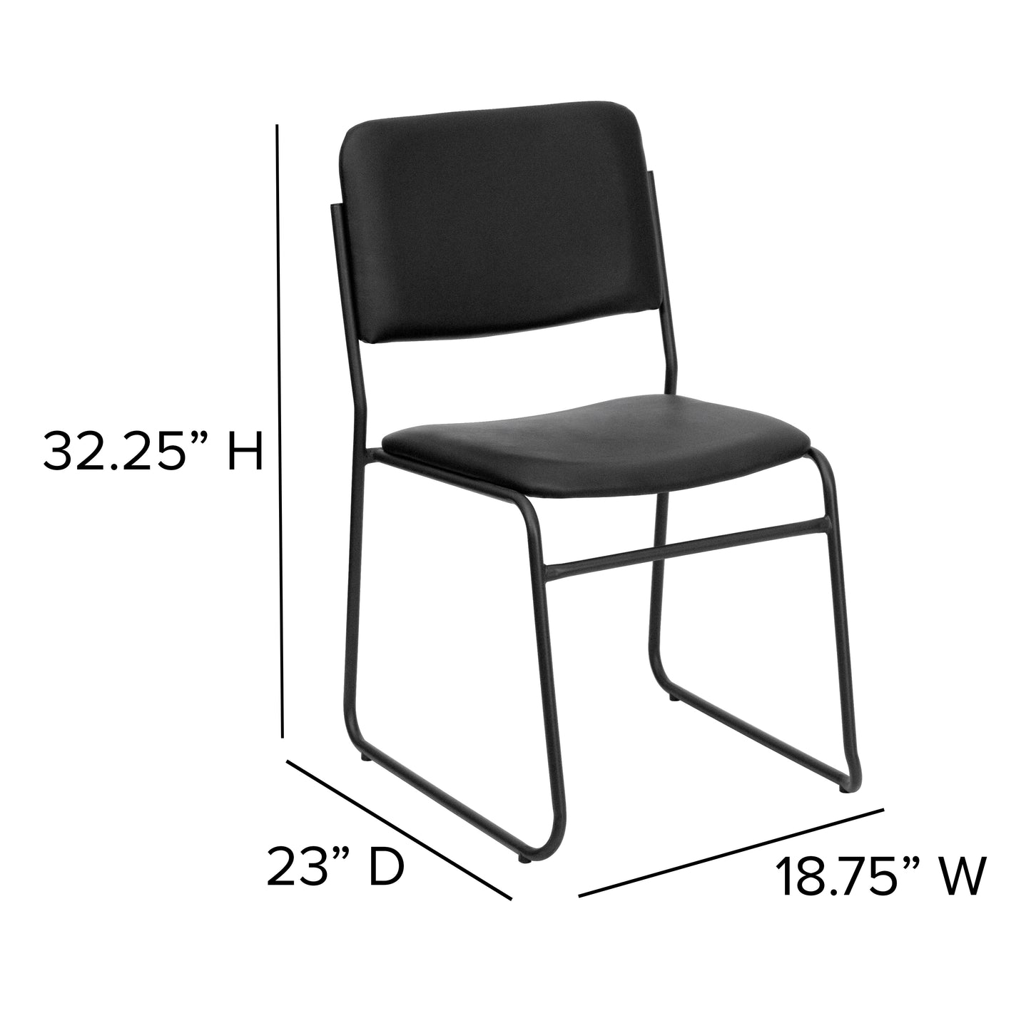 HERCULES Series 500 lb. Capacity High Density Black Vinyl Stacking Chair with Sled Base Black Vinyl/Black Frame