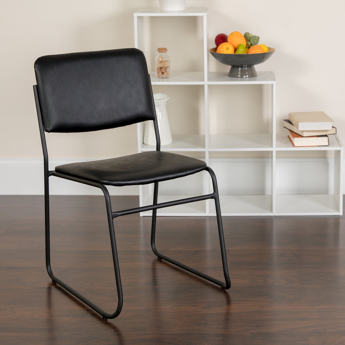 HERCULES Series 500 lb. Capacity High Density Black Vinyl Stacking Chair with Sled Base Black Vinyl/Black Frame