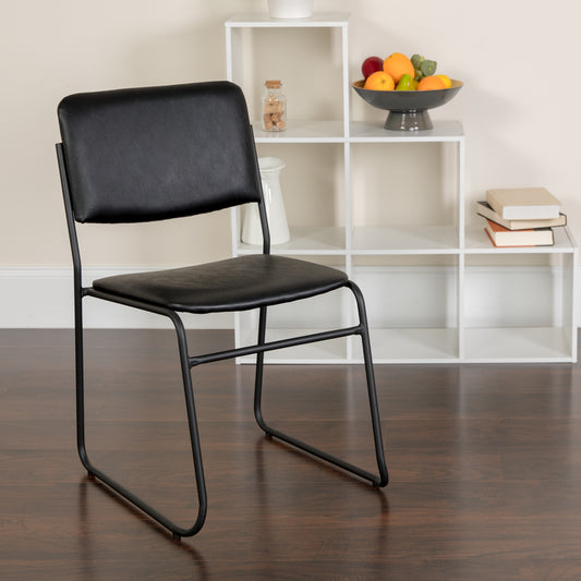 HERCULES Series 500 lb. Capacity High Density Black Vinyl Stacking Chair with Sled Base Black Vinyl/Black Frame