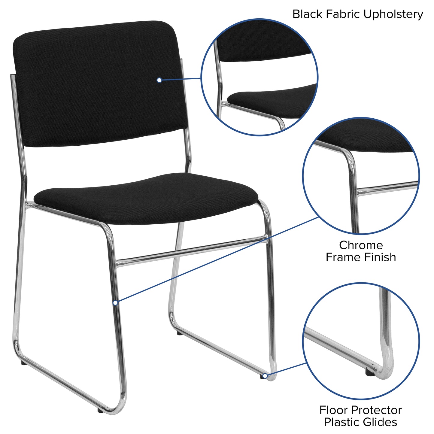 HERCULES Series 500 lb. Capacity Black Fabric High Density Stacking Chair with Chrome Sled Base Black Fabric/Chrome Frame