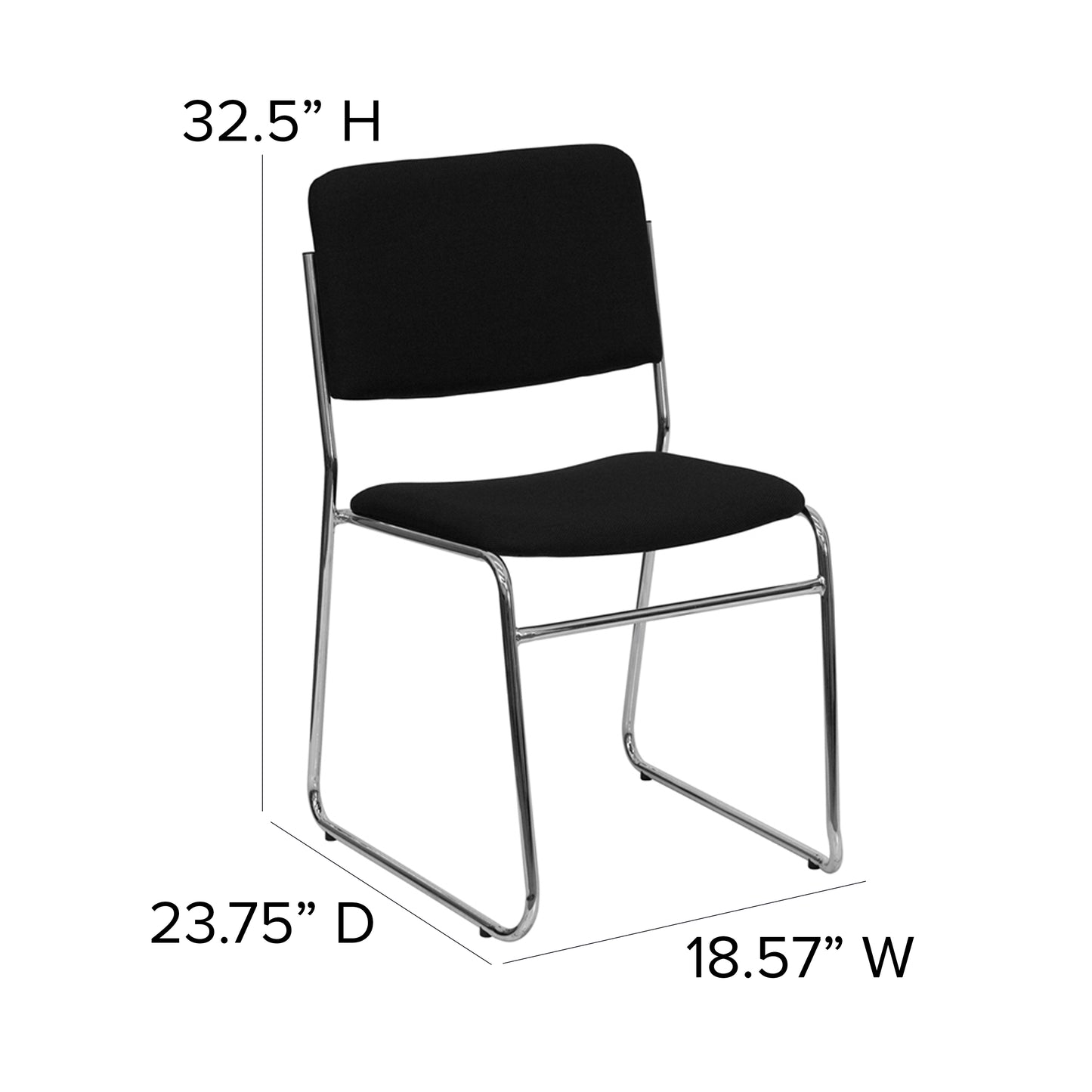 HERCULES Series 500 lb. Capacity Black Fabric High Density Stacking Chair with Chrome Sled Base Black Fabric/Chrome Frame